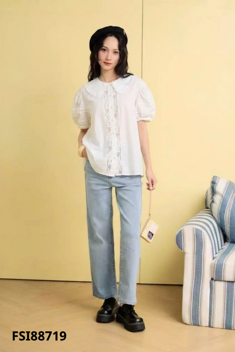 Áo sơ mi trắng mix ren