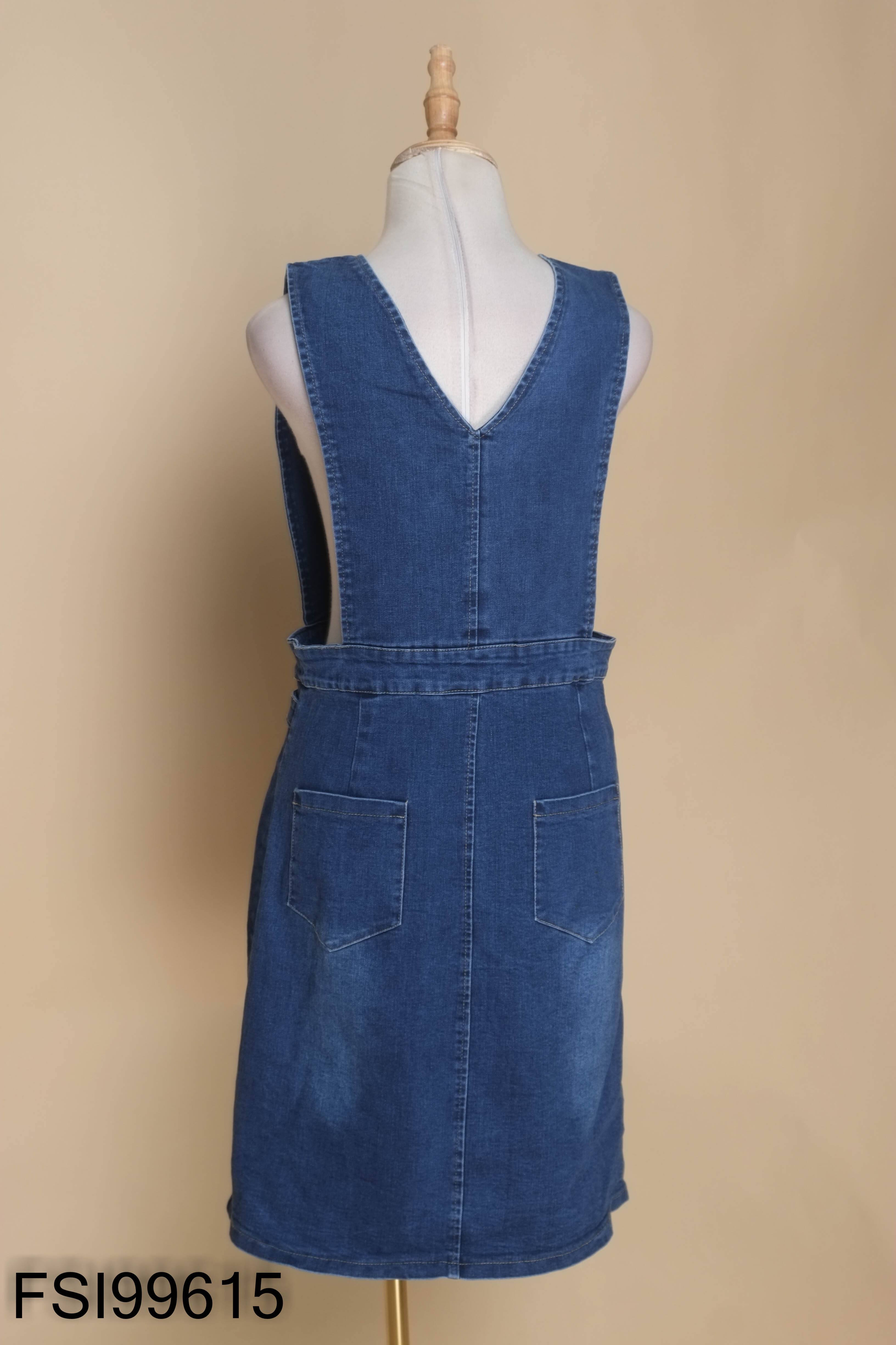 Váy yếm jeans xanh kéo khóa
