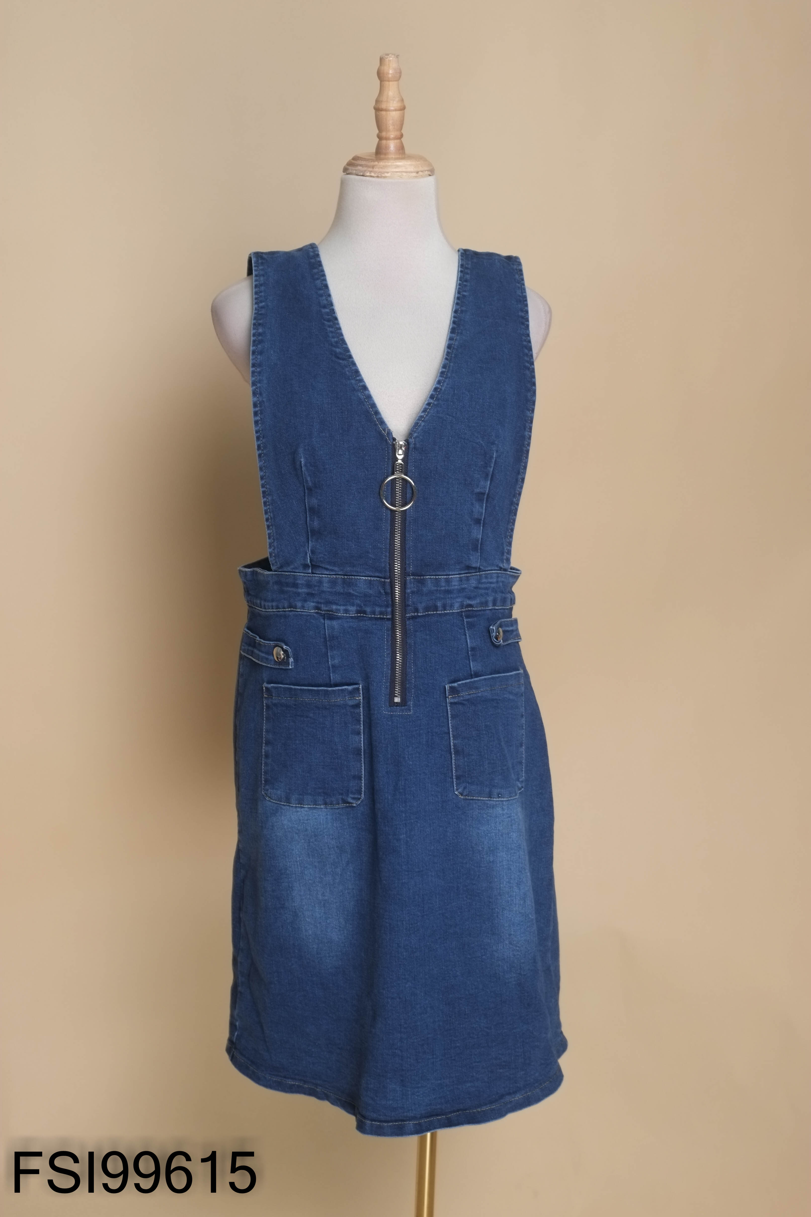 Váy yếm jeans xanh kéo khóa