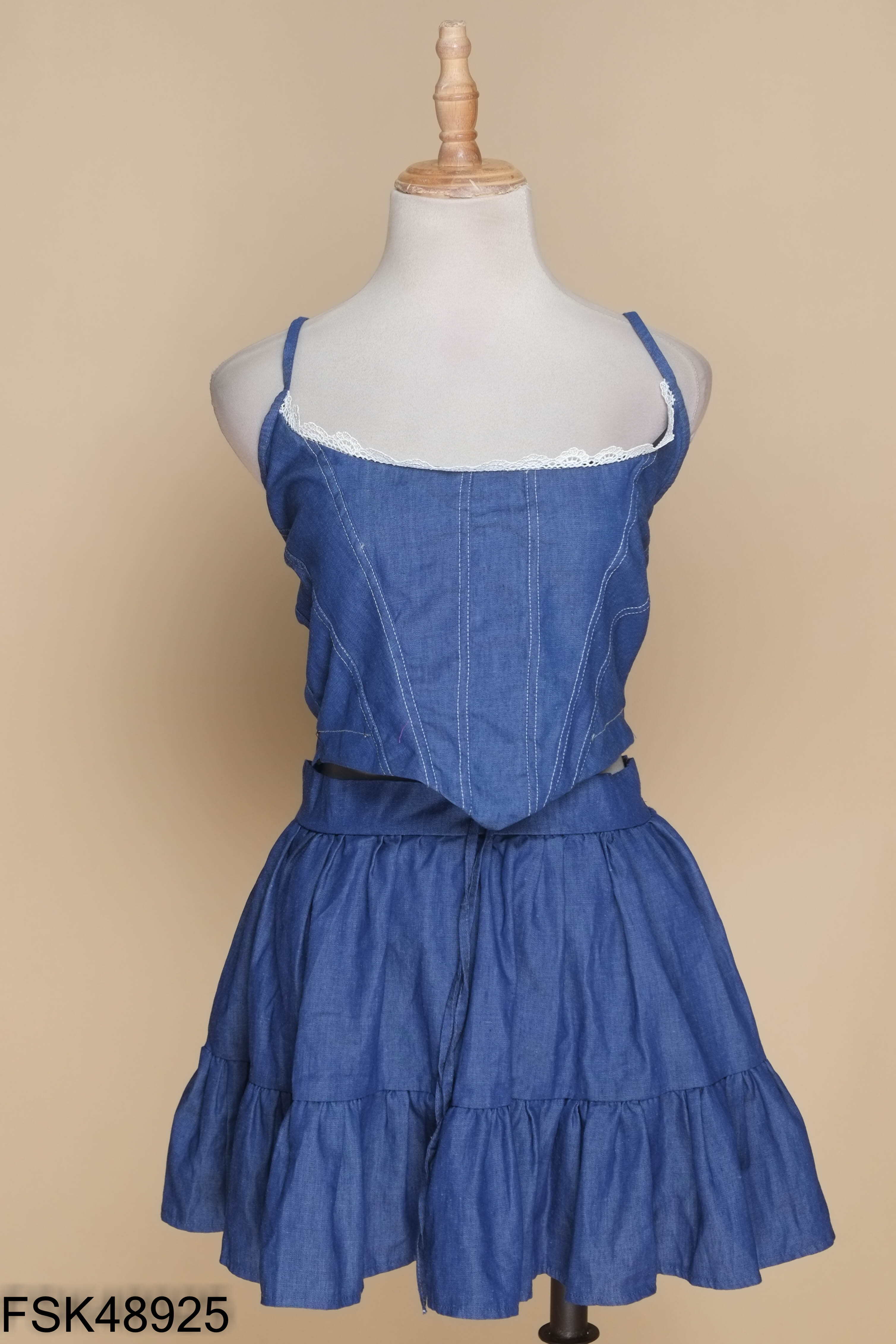 Set Áo giả jeans xanh + chân váy