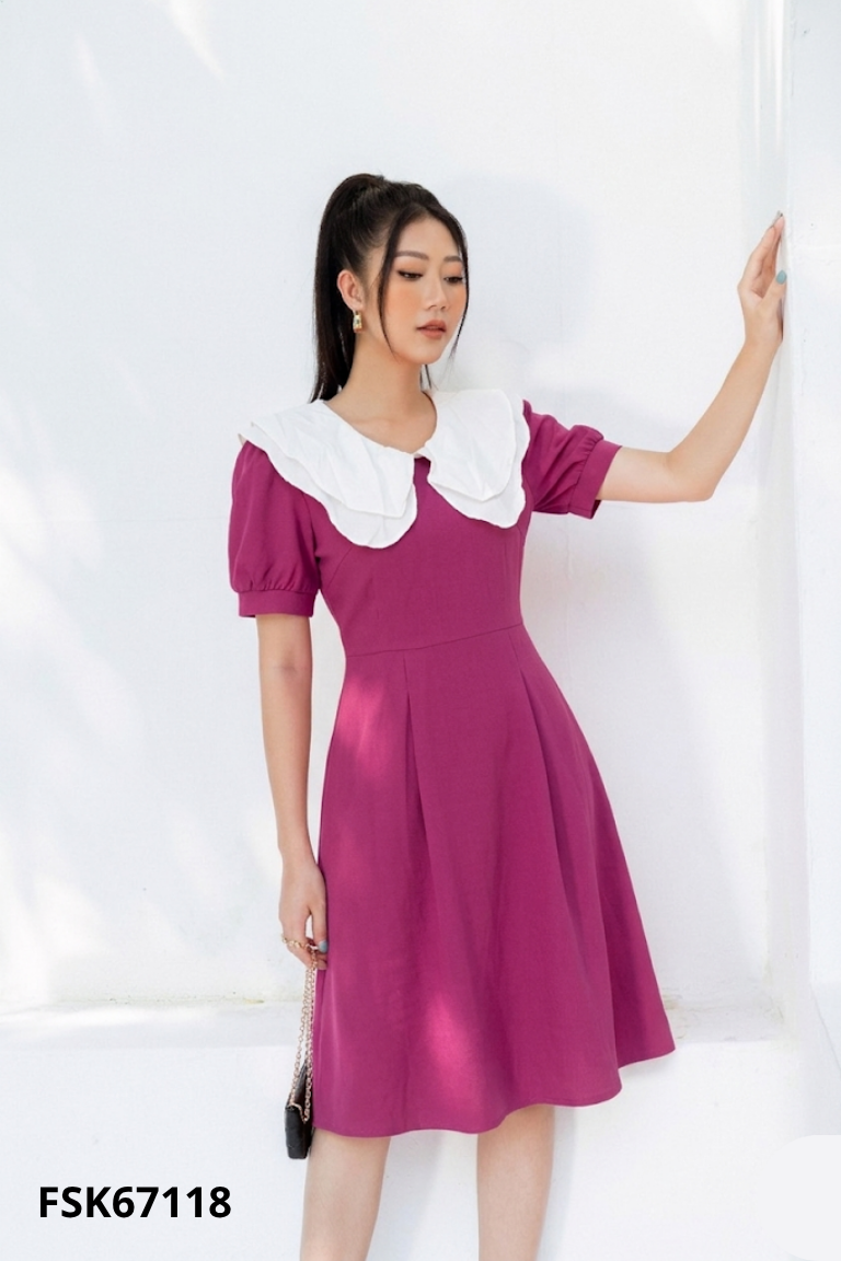Váy tím bèo cổ kem