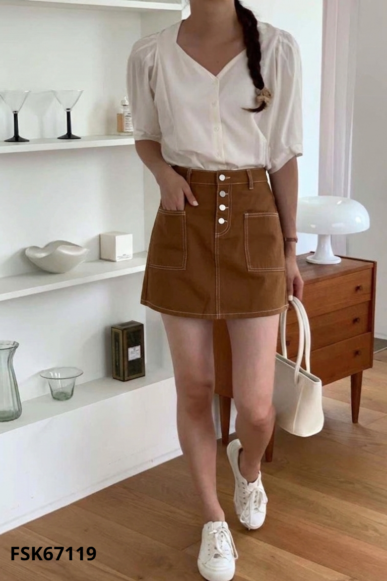 Chân váy jeans nâu