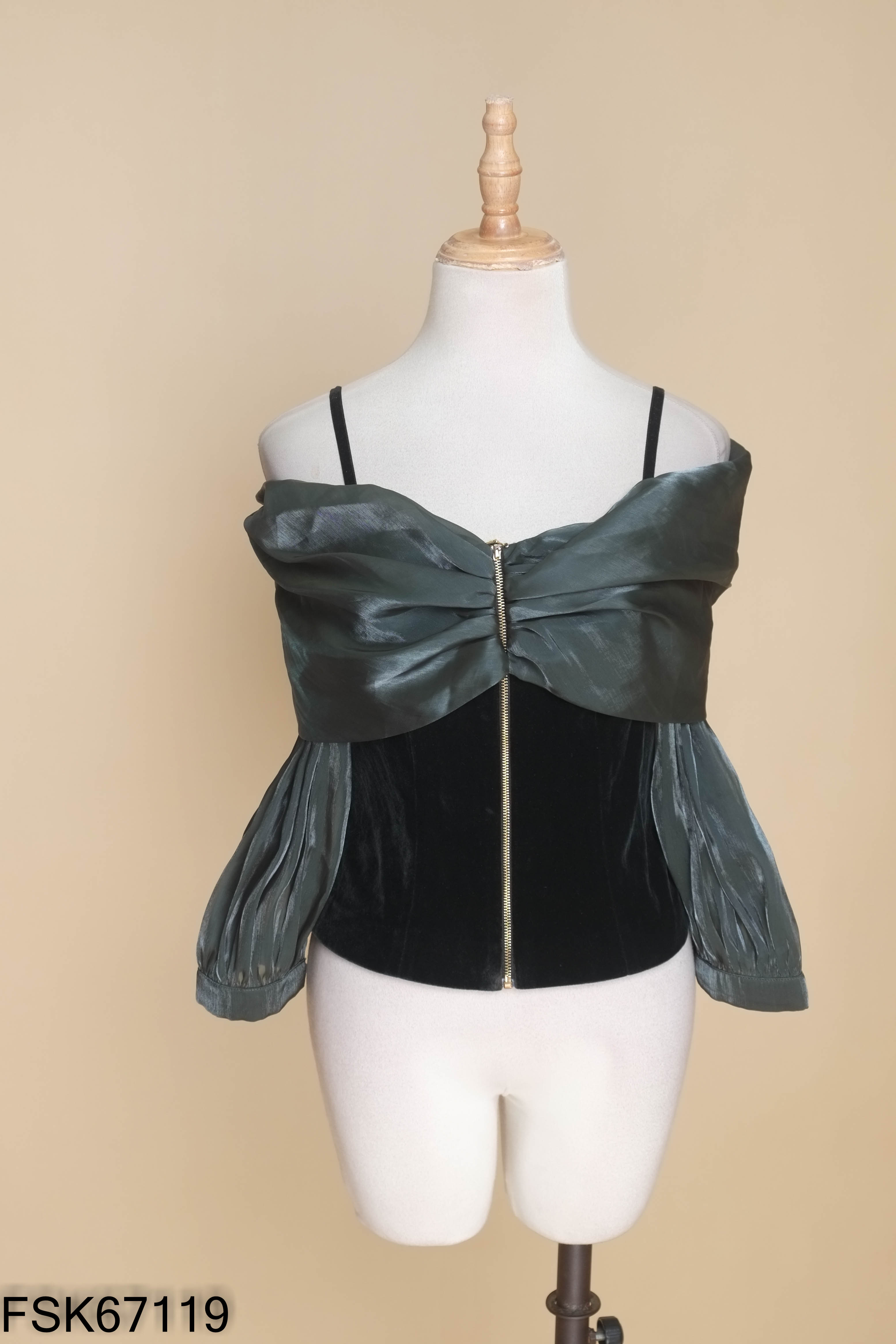 Áo kiểu xanh 2 dây nhung