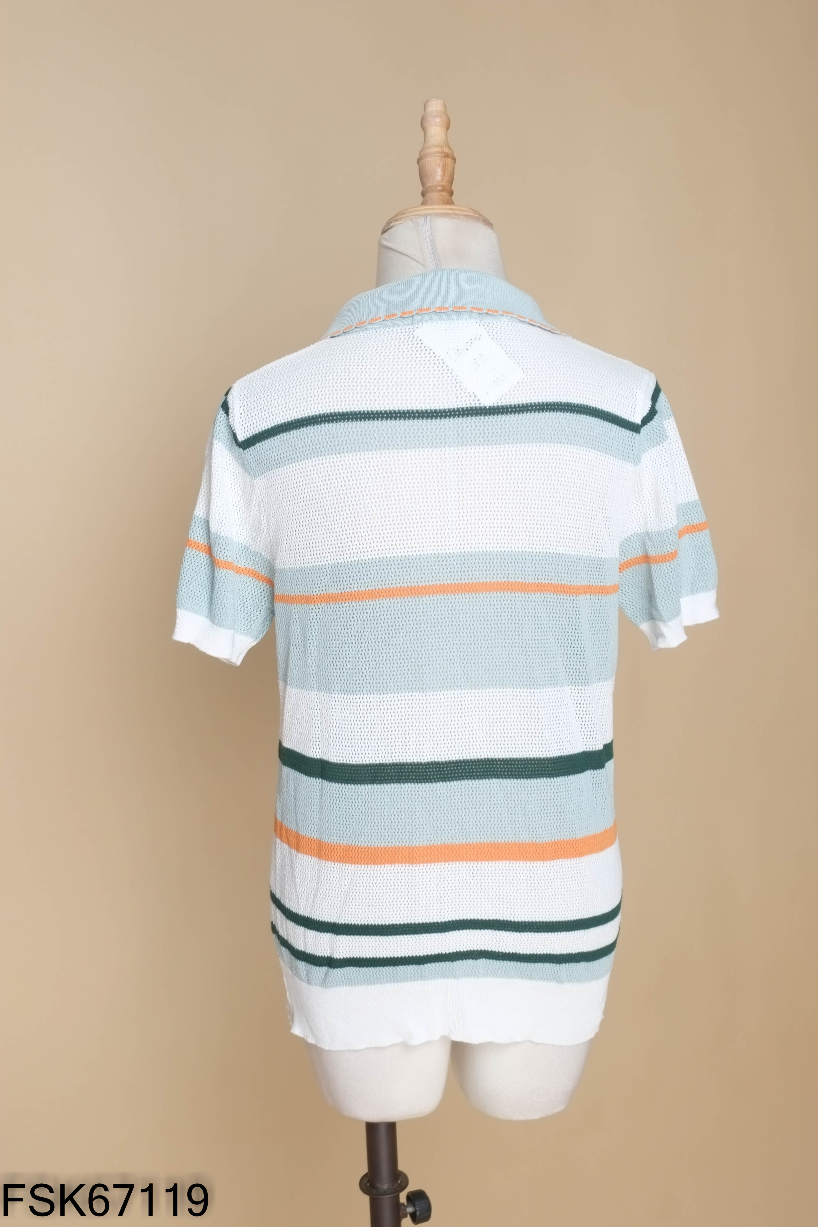 Áo polo len xanh kẻ