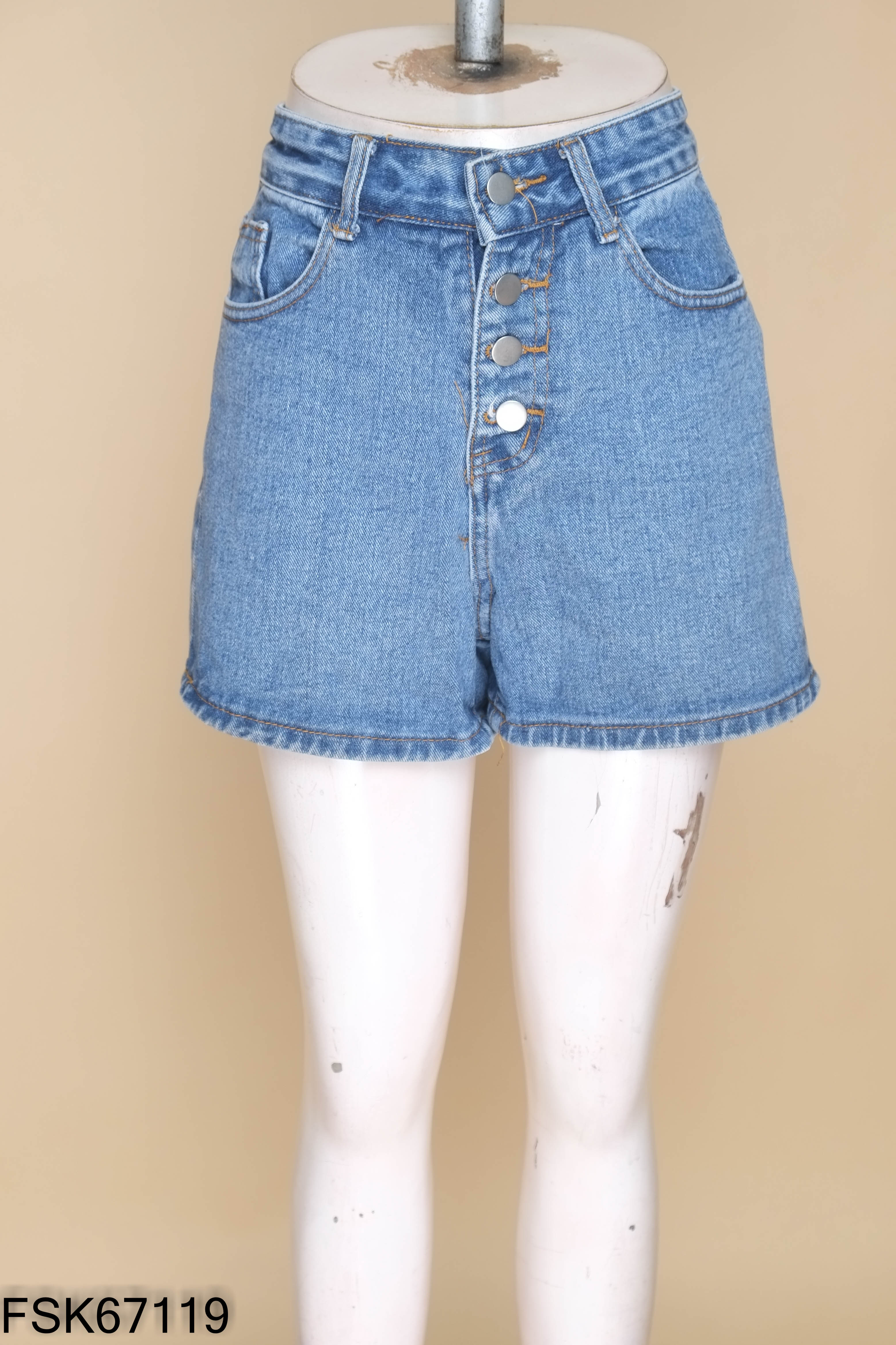 Quần jeans shorts xanh 4 cúc