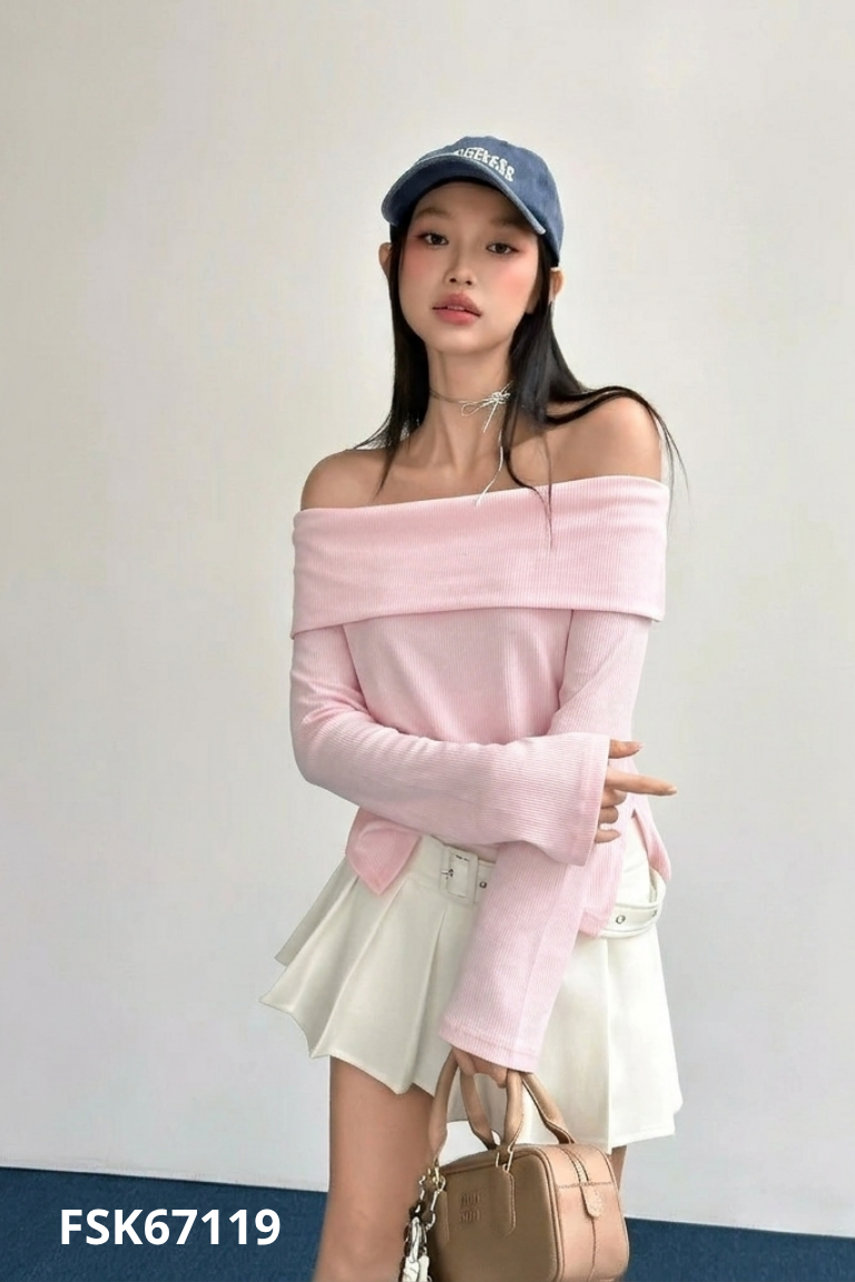 Áo hồng TNT SHOP trễ vai