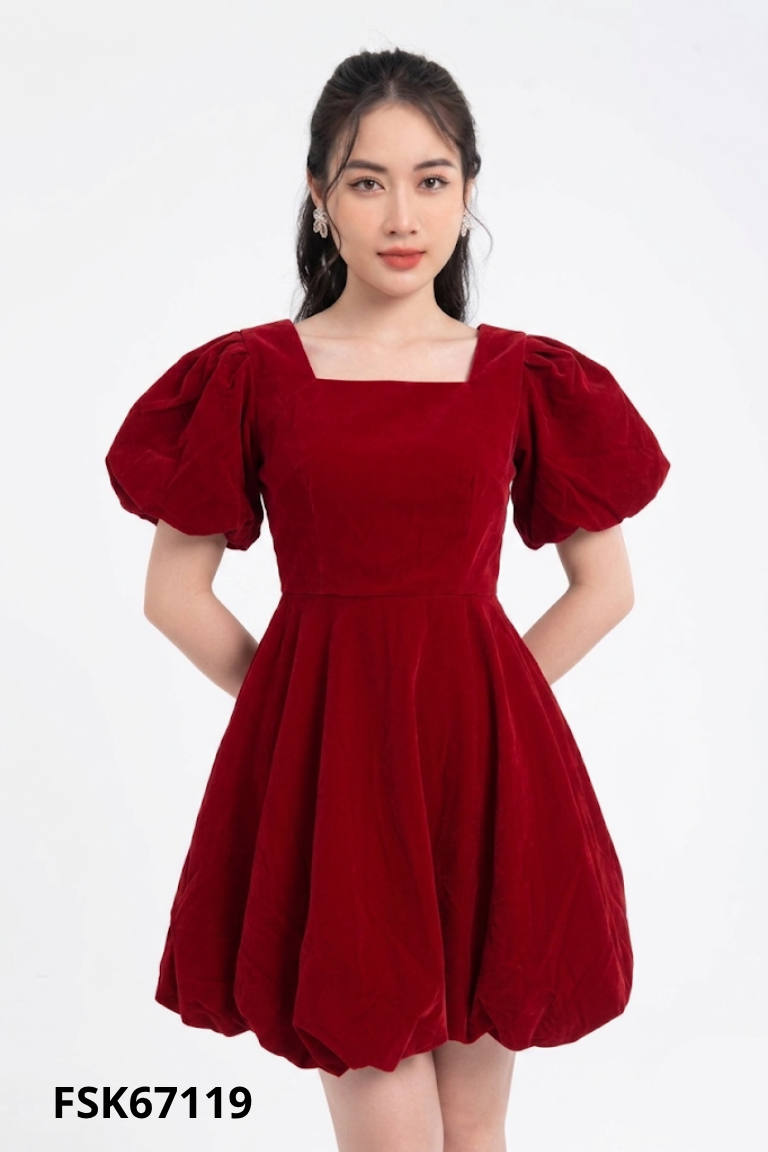 Váy nhung đỏ trơn