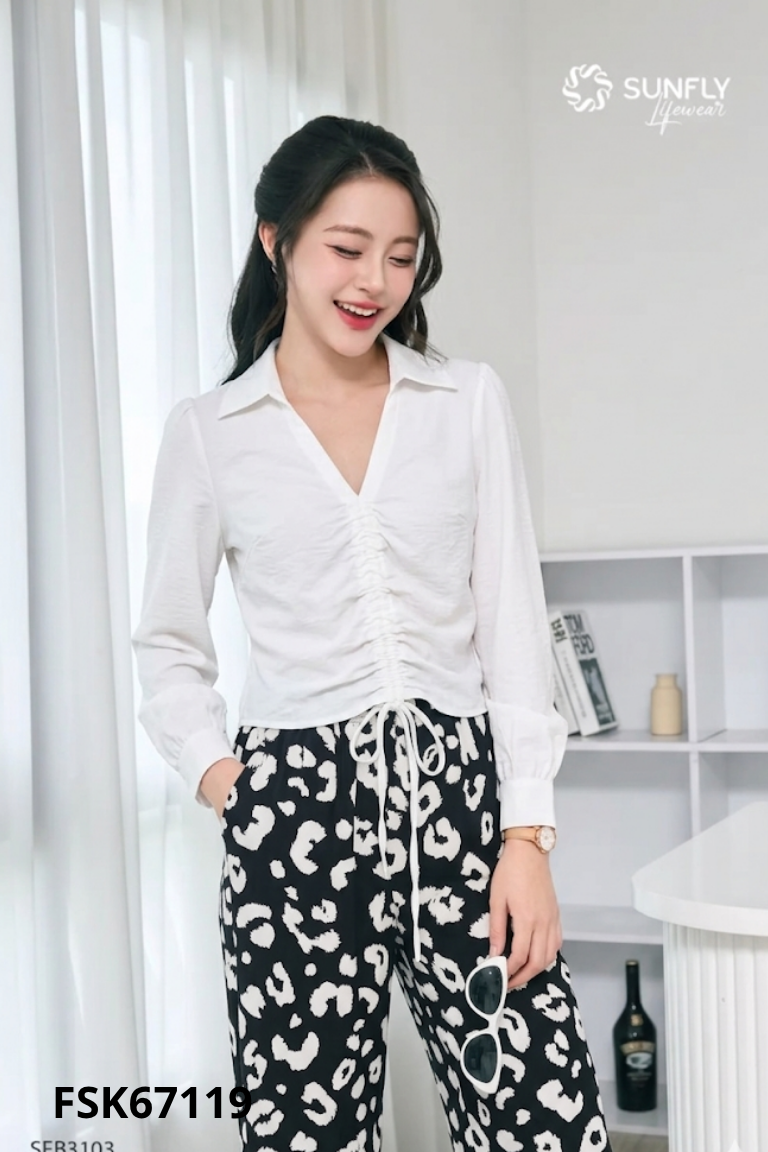 Set Áo sơ mi trắng nhún giữa + Quần