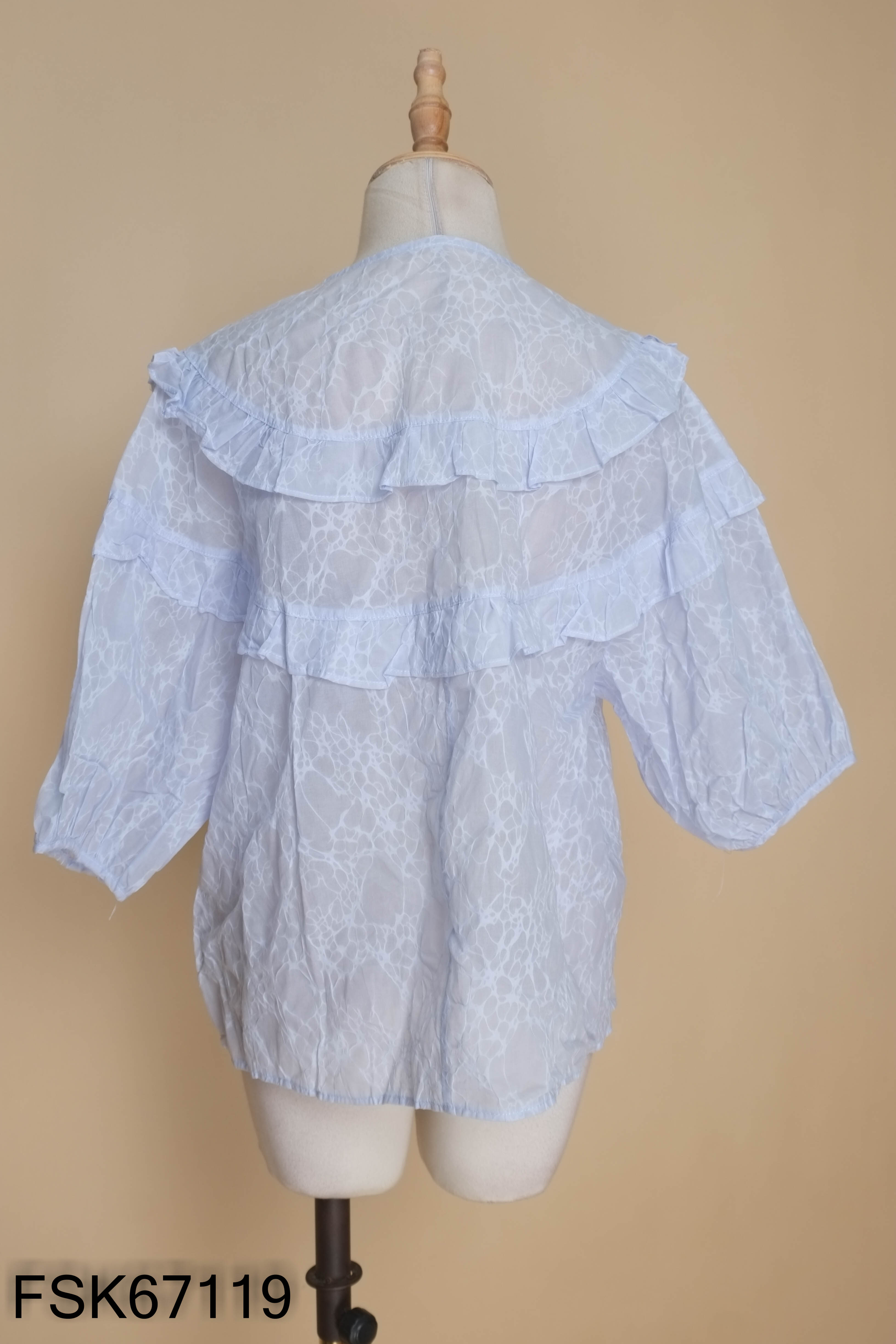 Áo kiểu xanh tay bồng