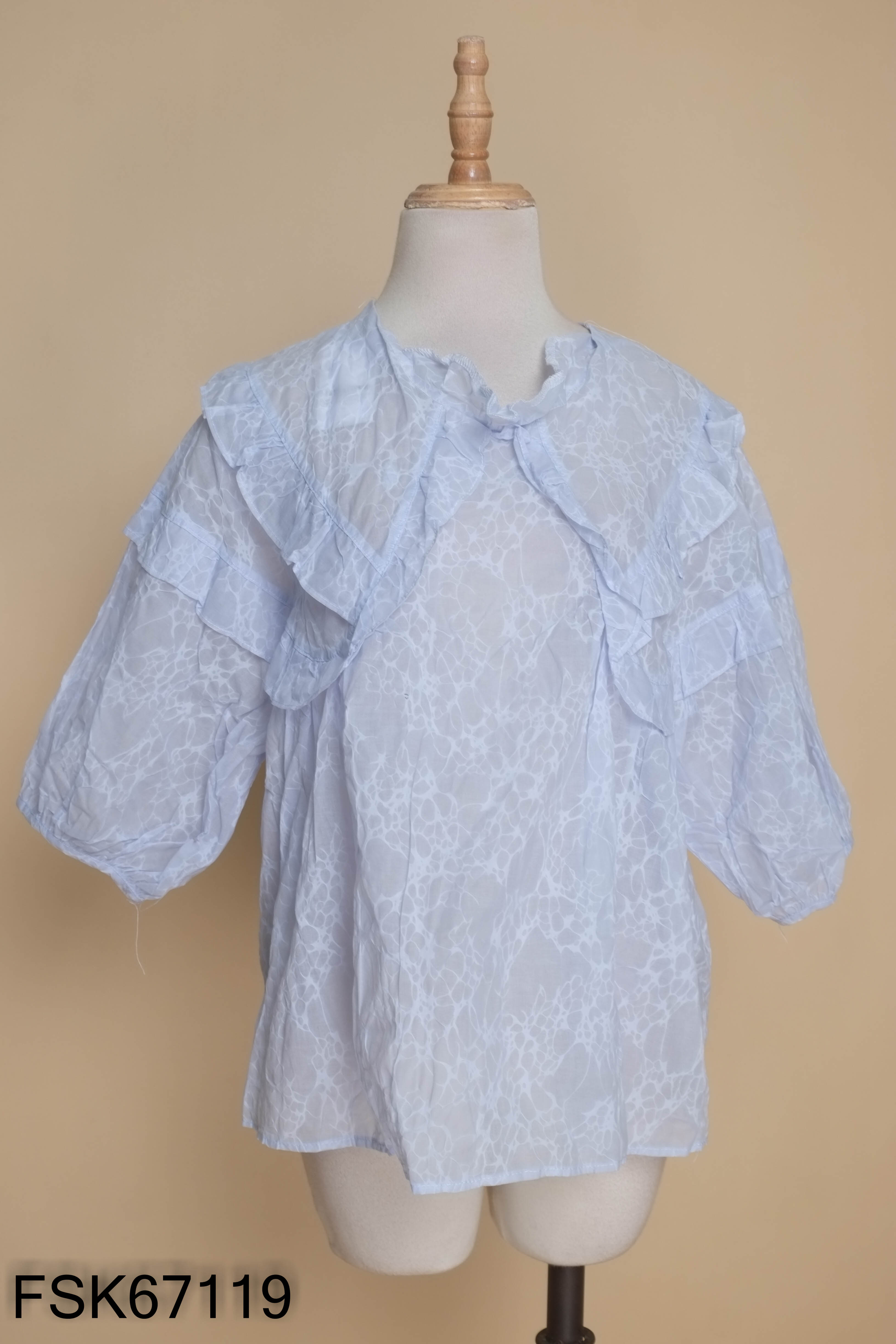 Áo kiểu xanh tay bồng