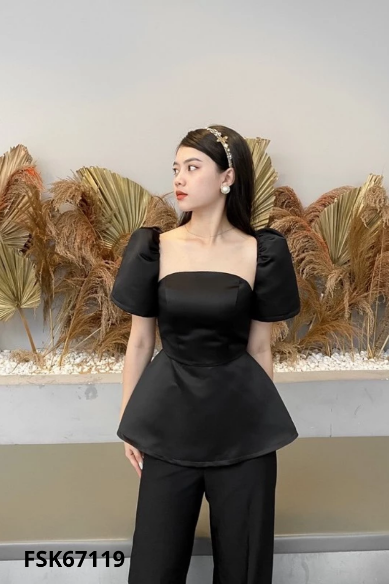 Áo kiểu đen buộc lưng