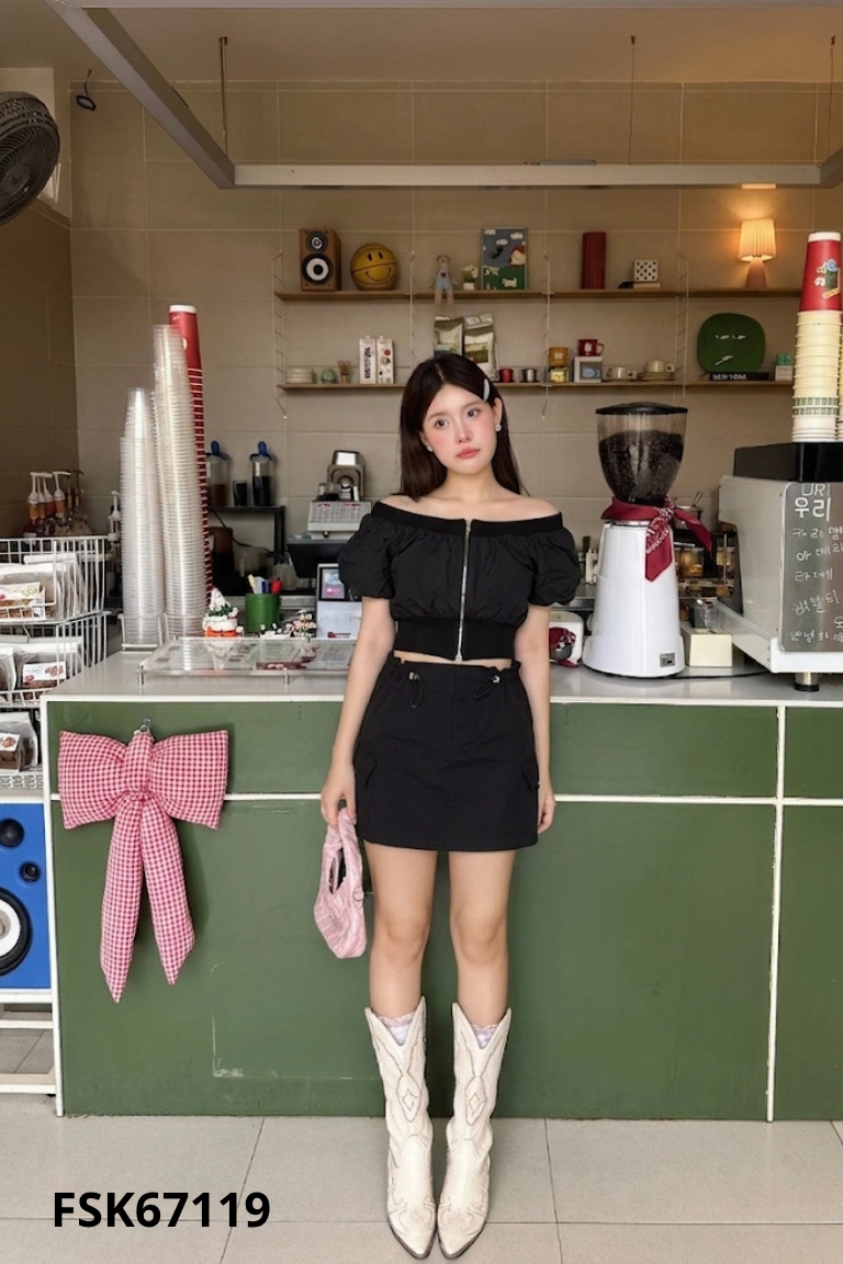 Set trễ vai đen +quần