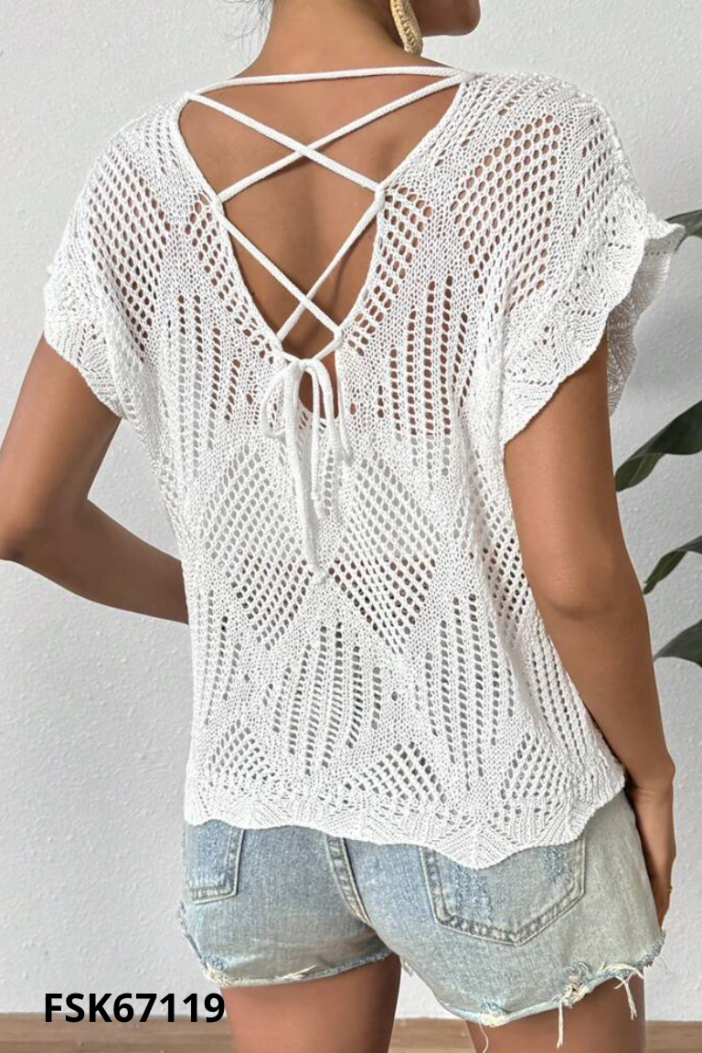 Áo lưới be buộc dây lưng