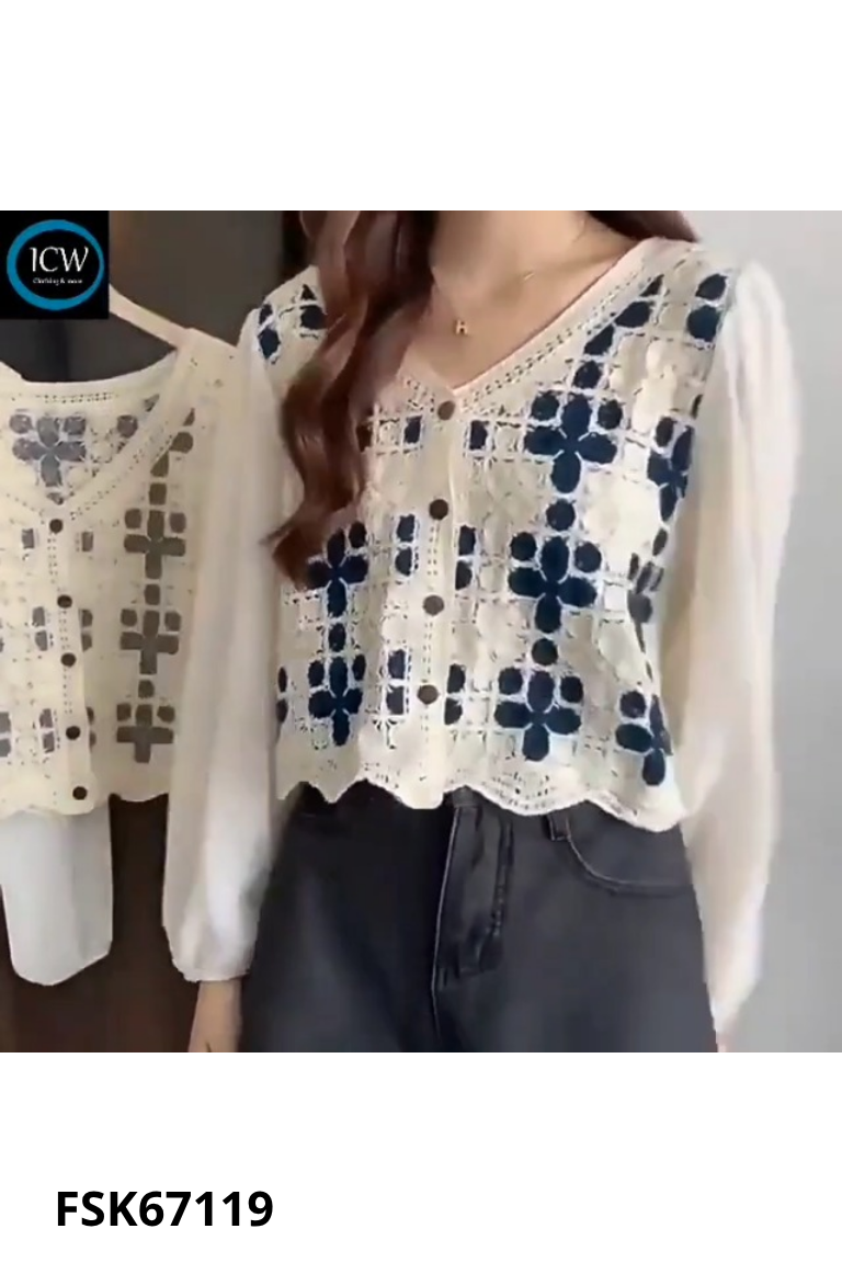 Áo kiểu len phối tay voan