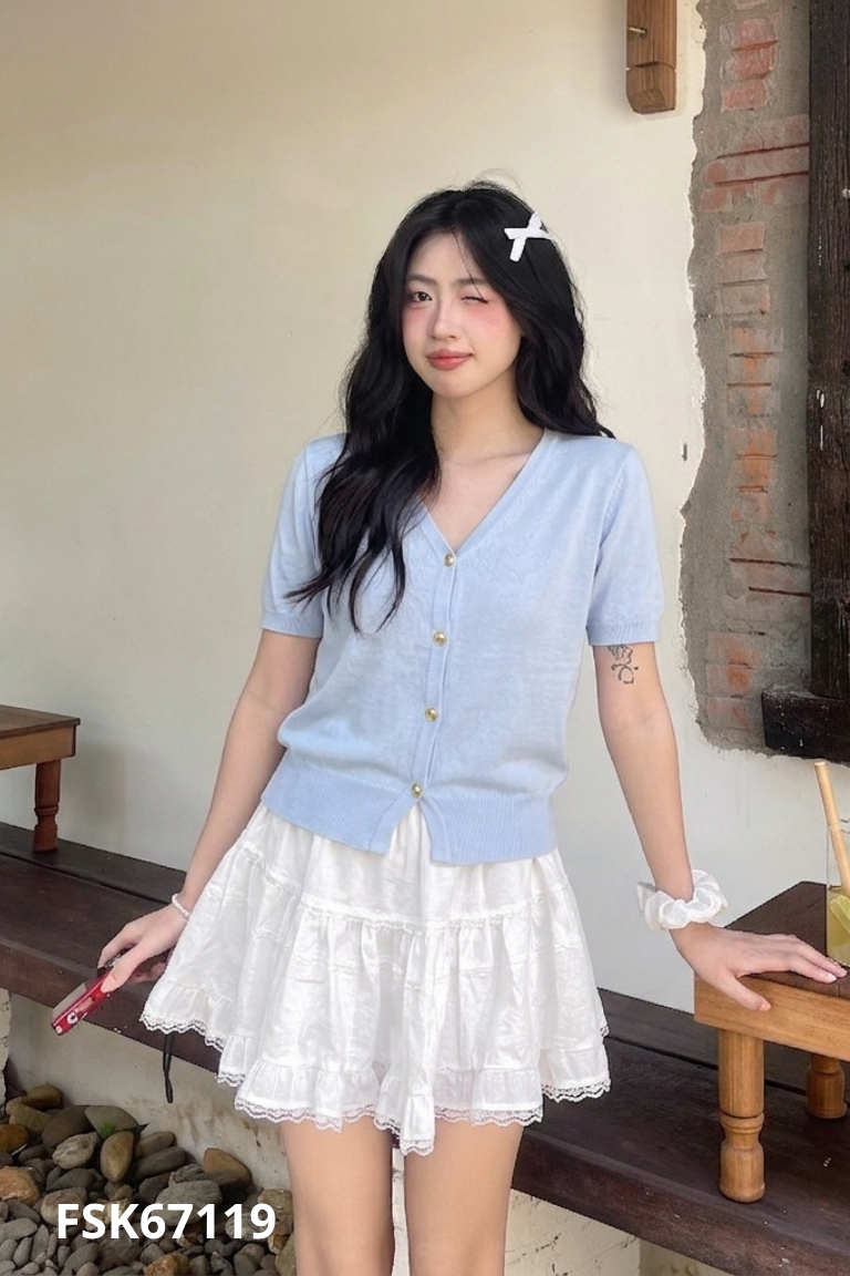 Áo len xanh CARLY ngắn tay