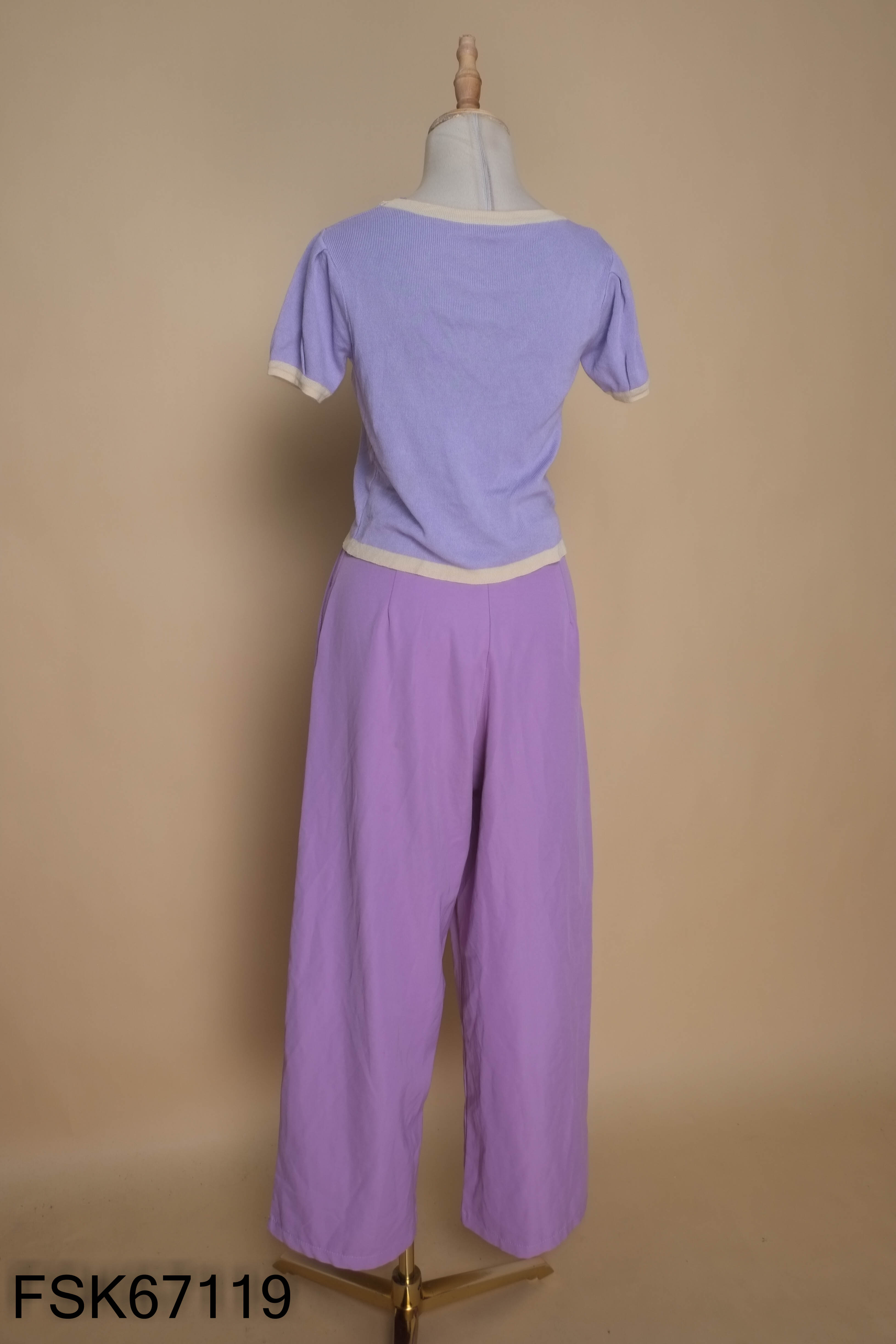 Set tím len+quần suông