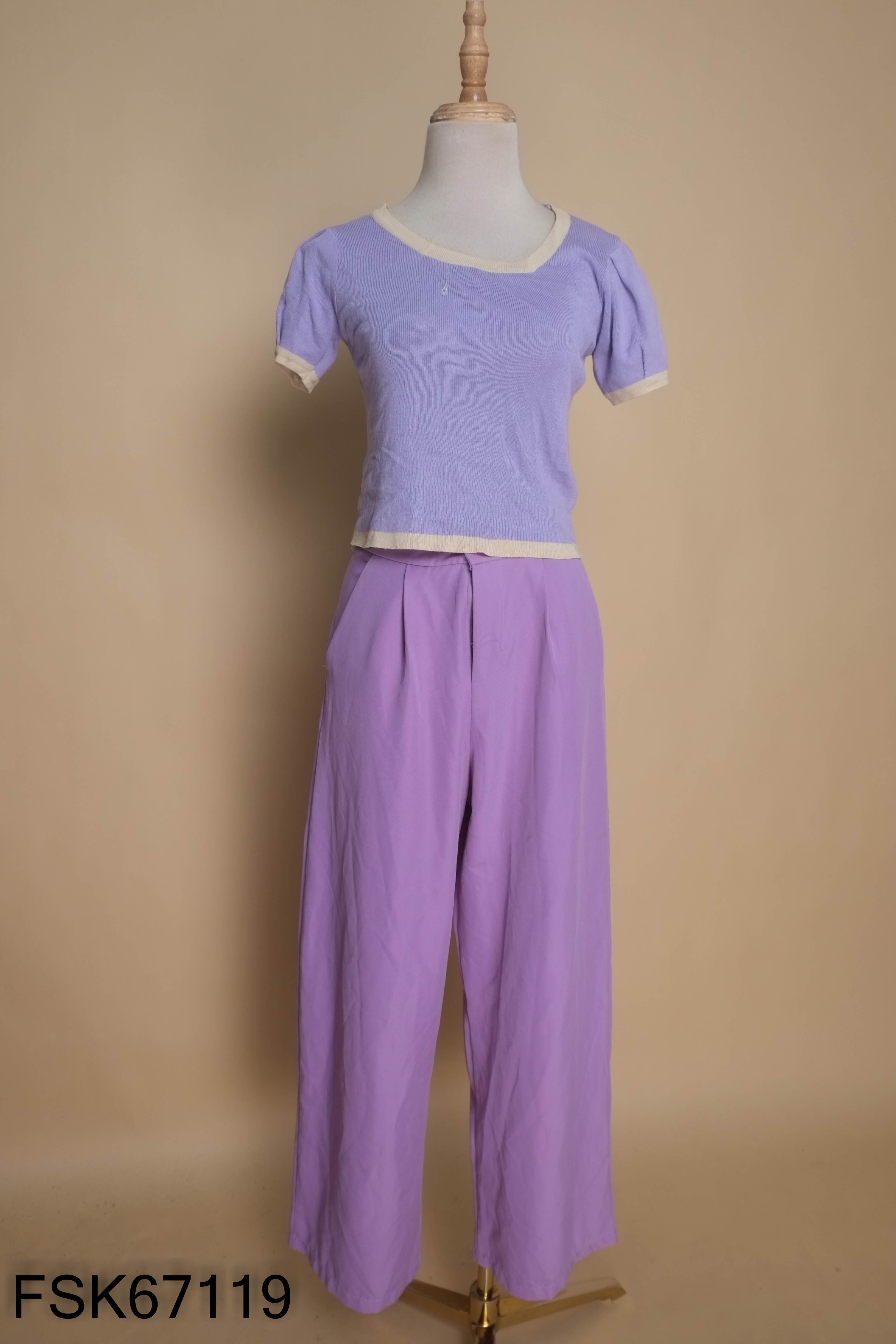 Set tím len+quần suông