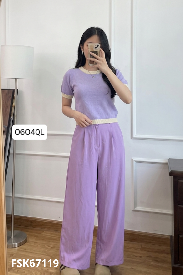 Set tím len+quần suông