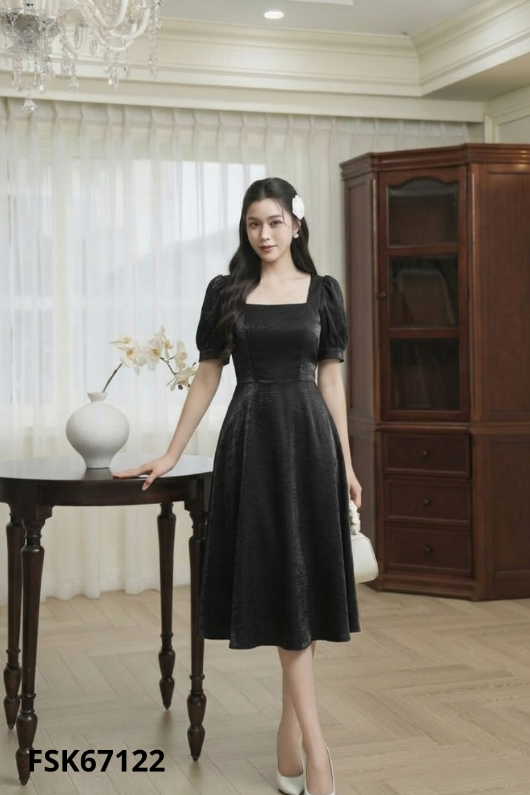 Váy đen cúp ngưc cổ vuông