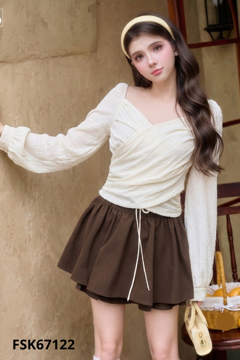 Áo kiểu be cổ V