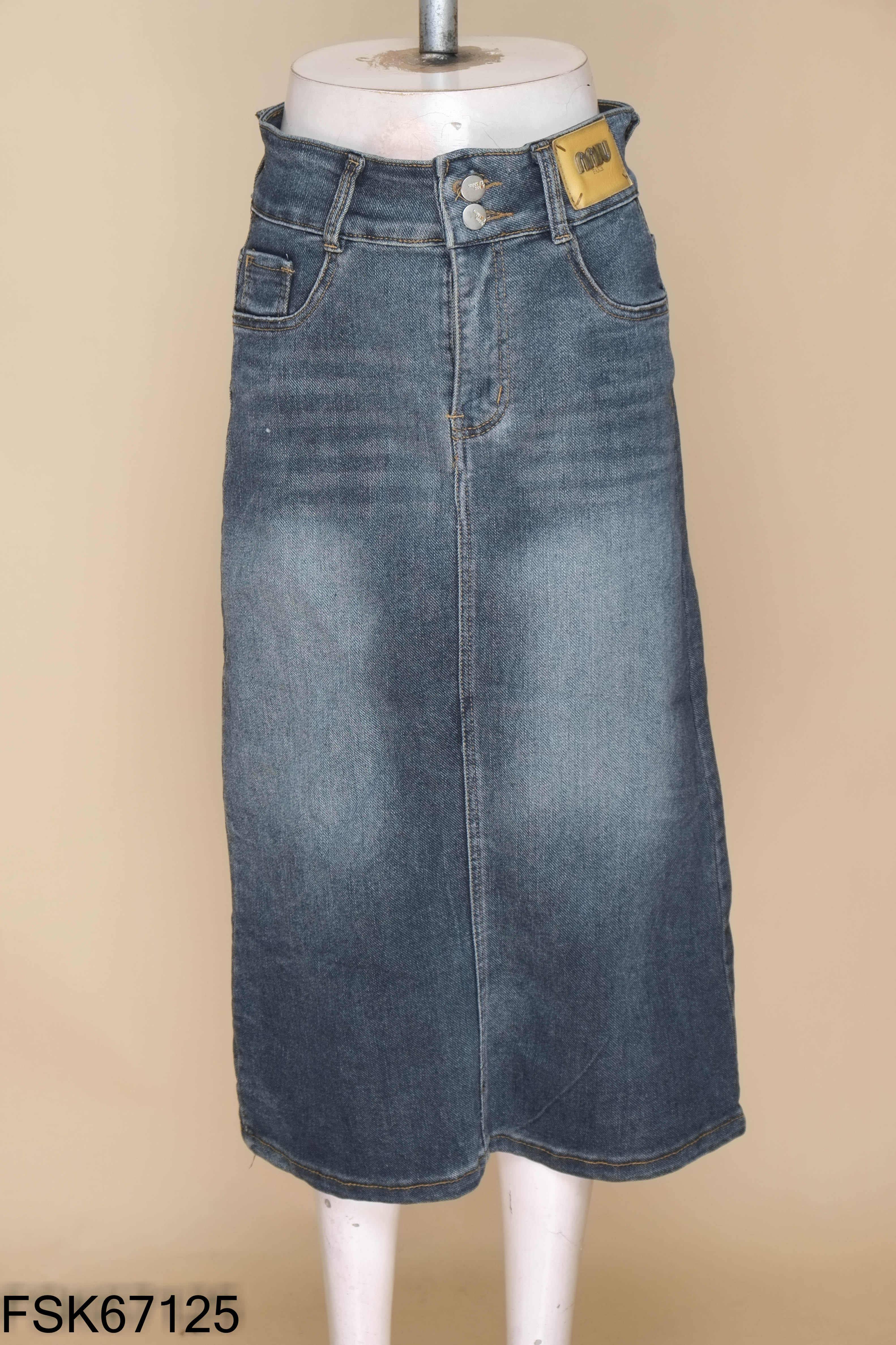 Chân váy jeans xanh trơn
