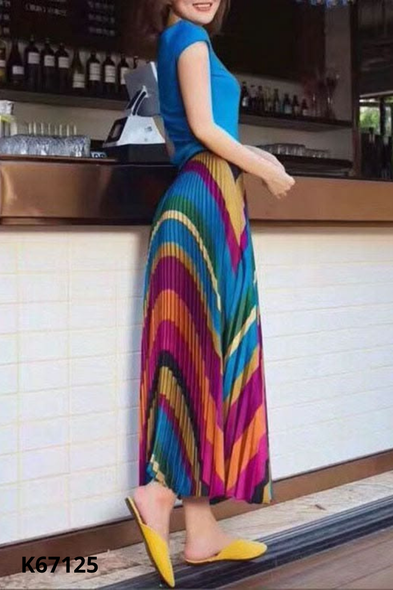 Chân váy dập ly họa tiết màu sắc