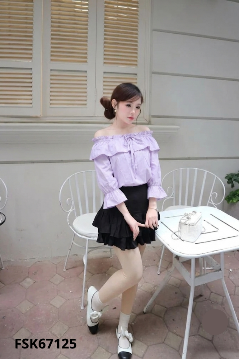 NEWTAG áo tím trễ vai bèo