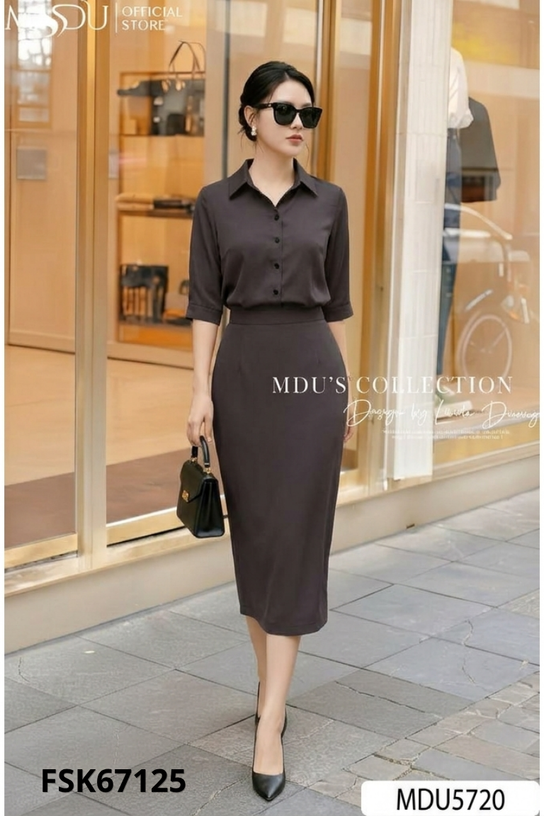 NEWTAG Váy AN NGỌT đen cổ sơ mi