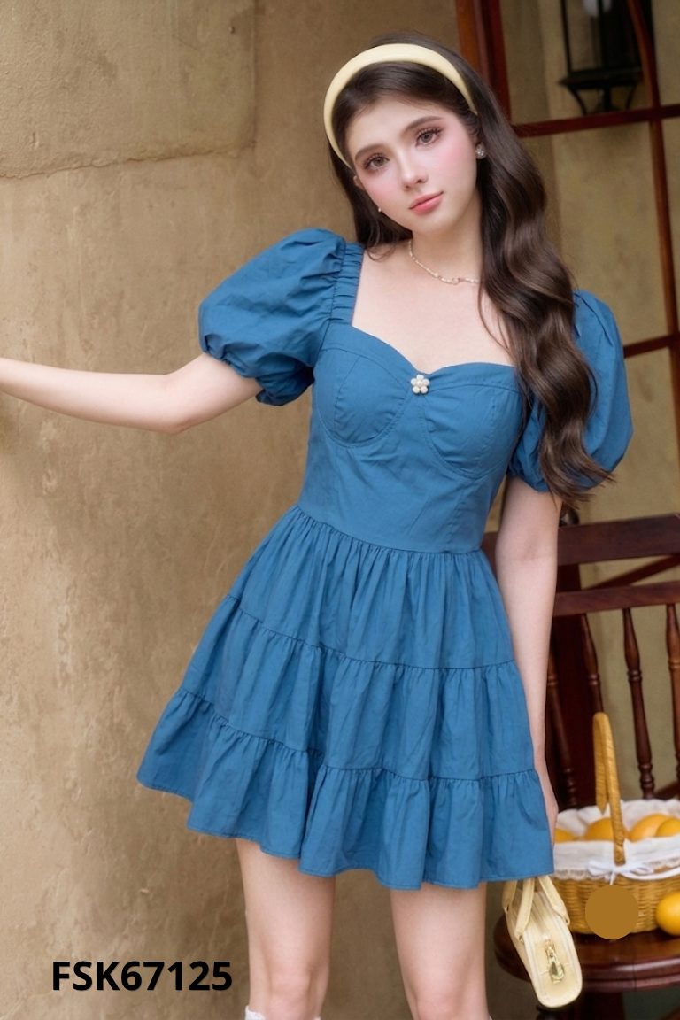 Váy MPB Design xanh cổ vuông