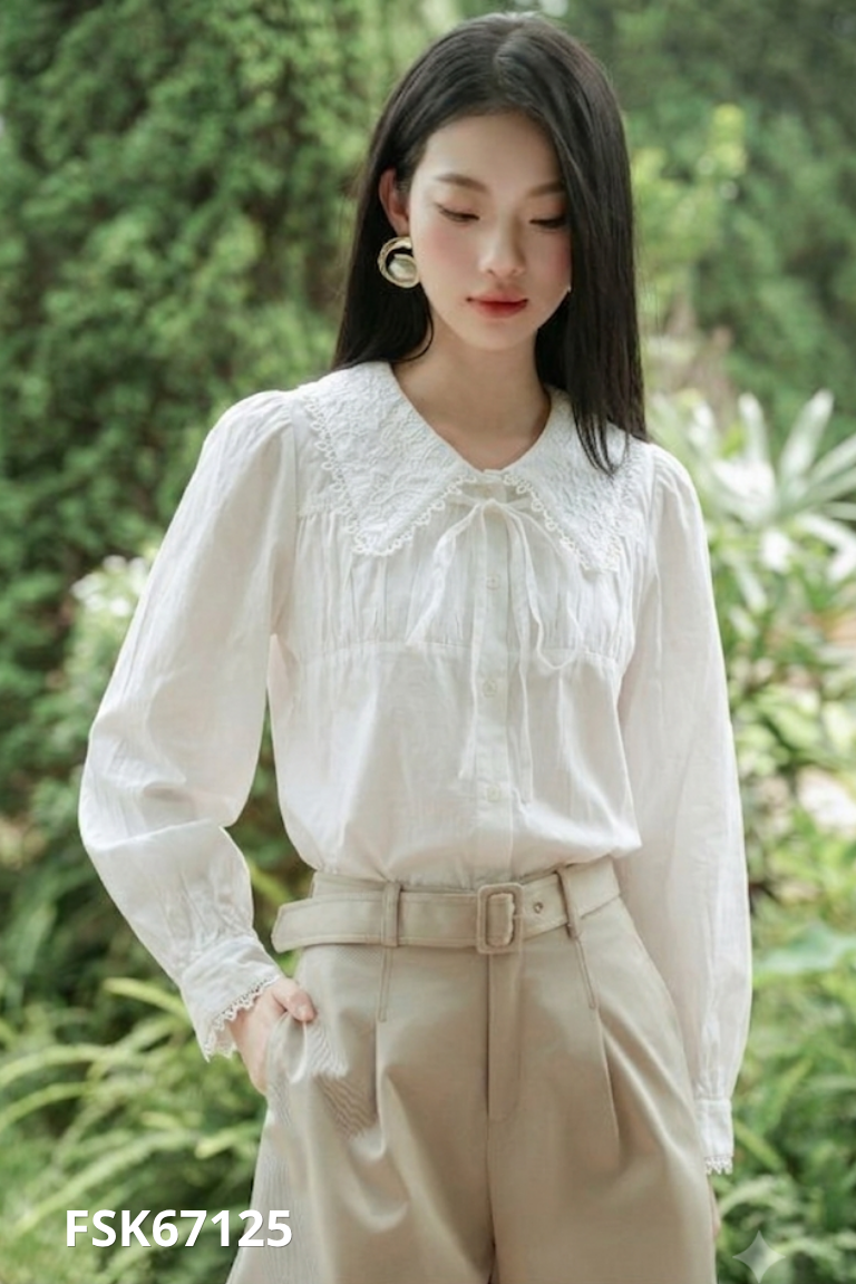 Áo sơ mi trắng cổ ren