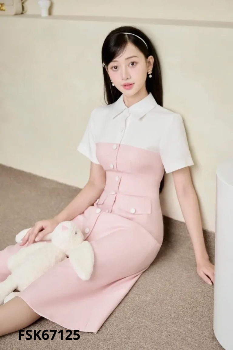 Váy hồng phối trắng