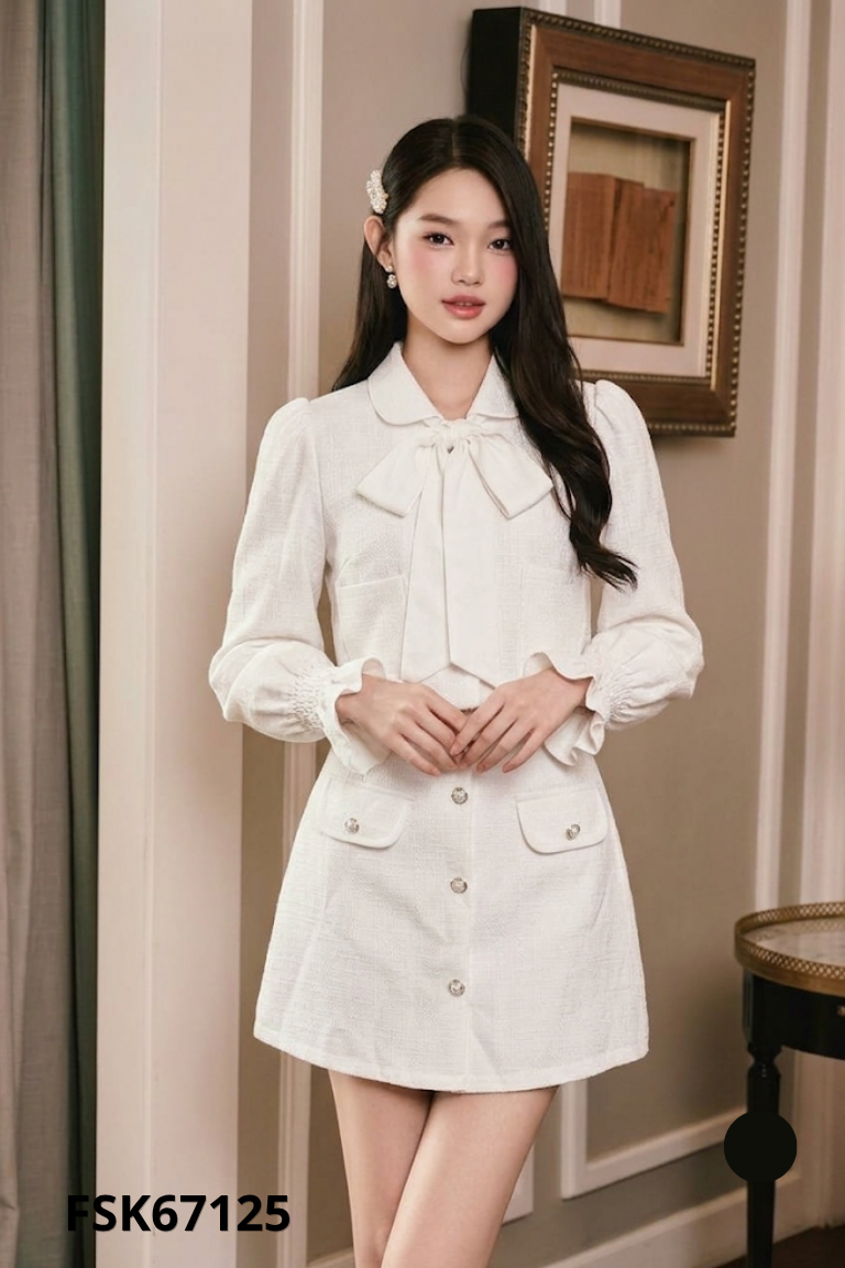 Set trắng áo kiểu + chân váy