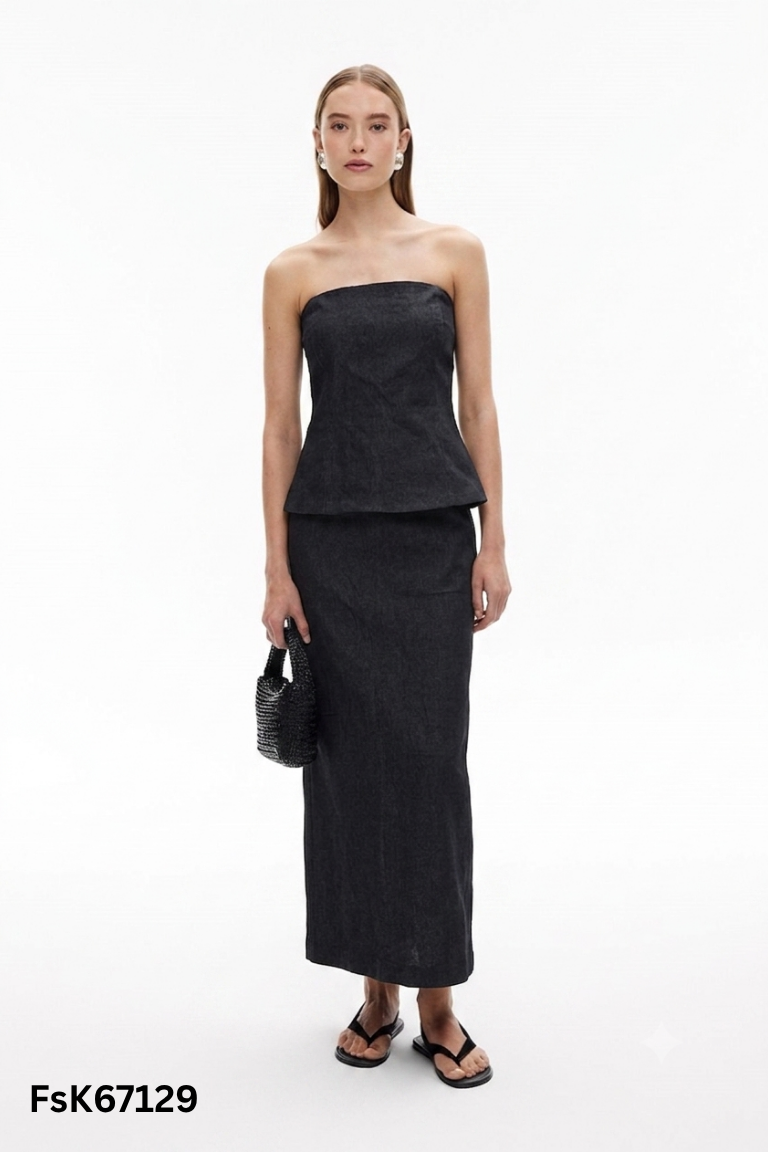NEWTAG Set áo quây + quần jean đen xám