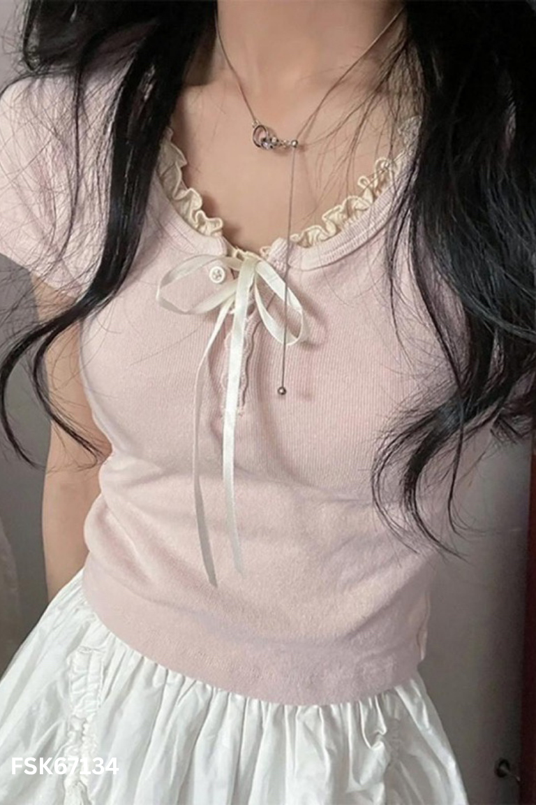 Áo LOVITO hồng đào mix bèo