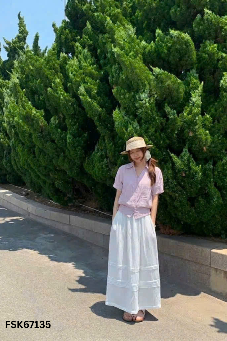NEWTAG Áo voan tím đính khuy