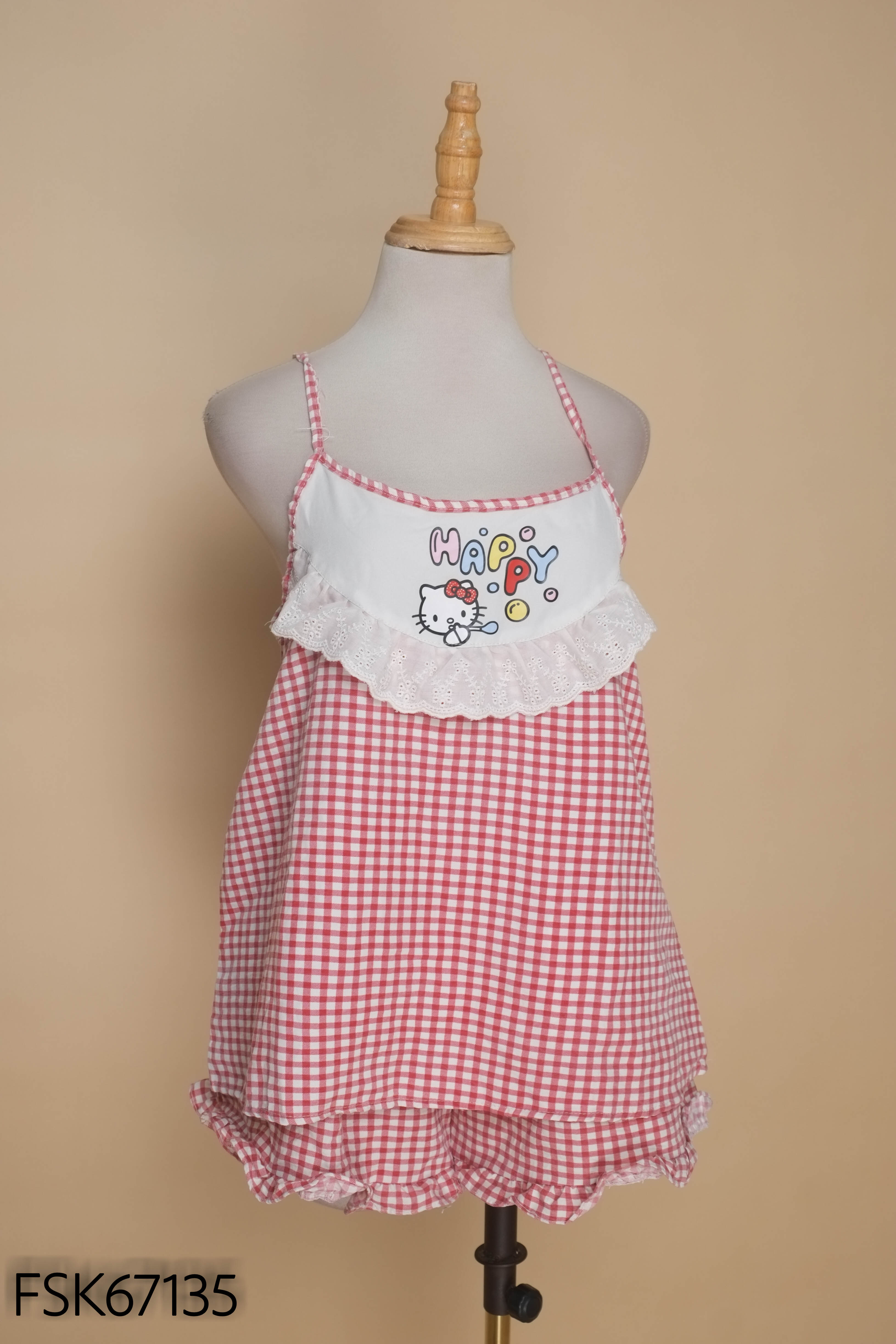SET Áo ngủ CELINE đỏ kitty + Quần kẻ đỏ