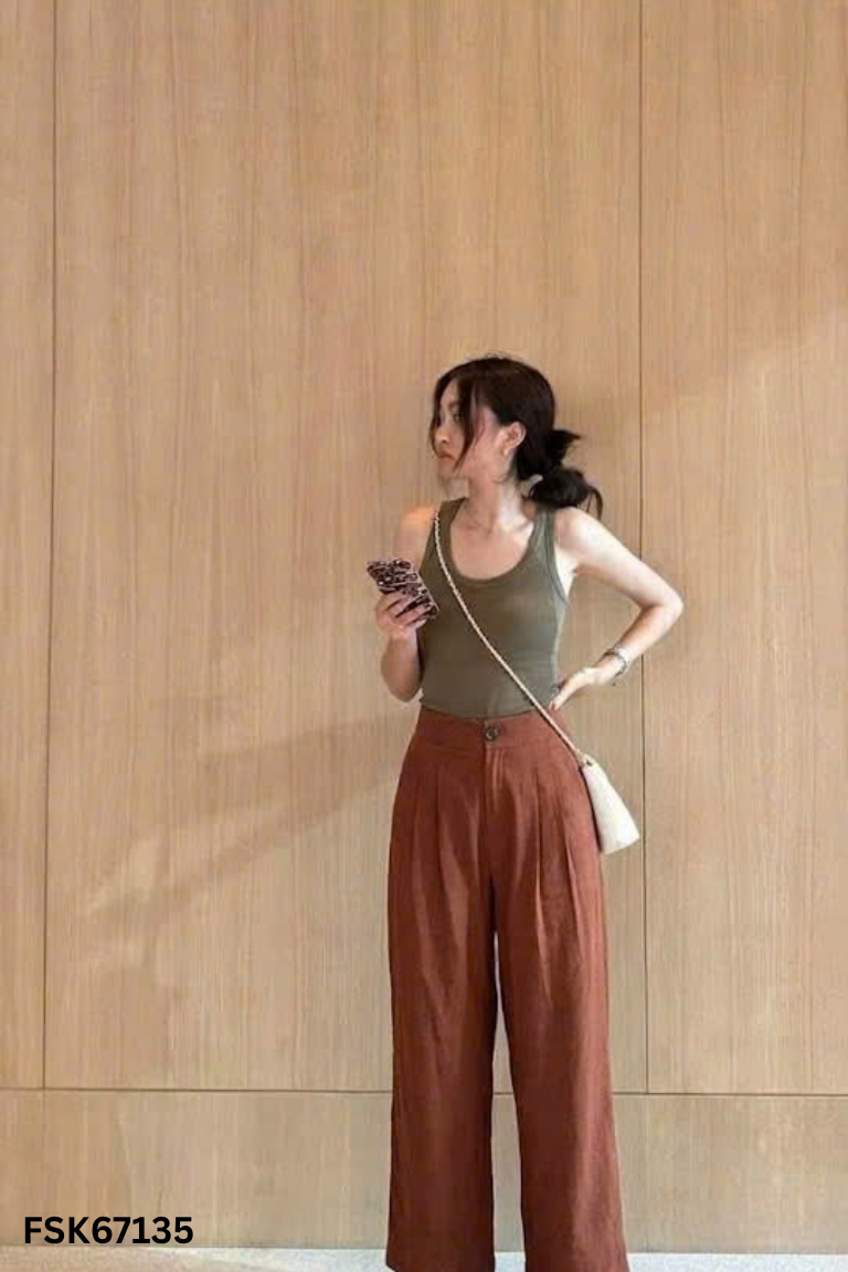 Quần dài nâu dáng suông