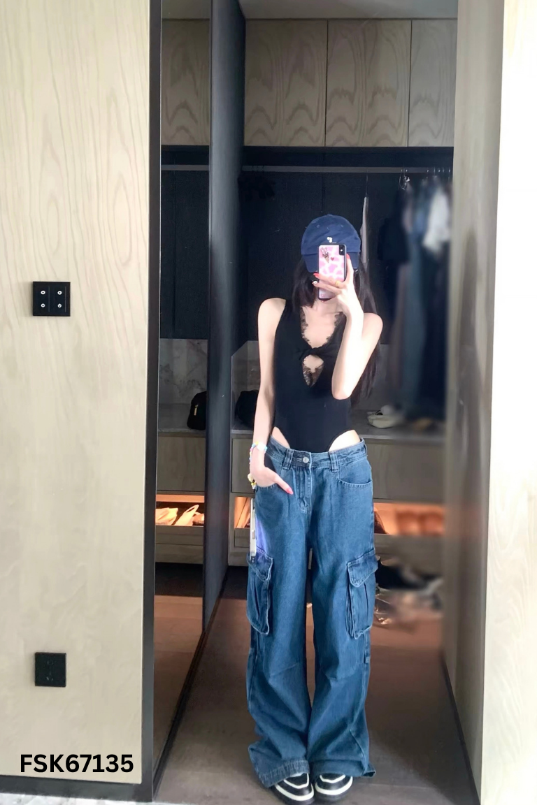 Quần jeans xanh MUMU YOUNG phối túi
