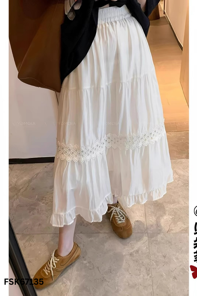 Chân váy đũi trắng thêu hoa