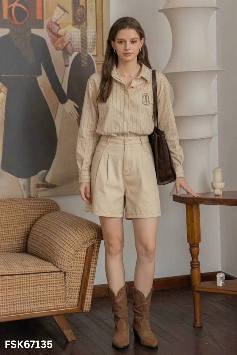 Quần shorts lửng be trơn
