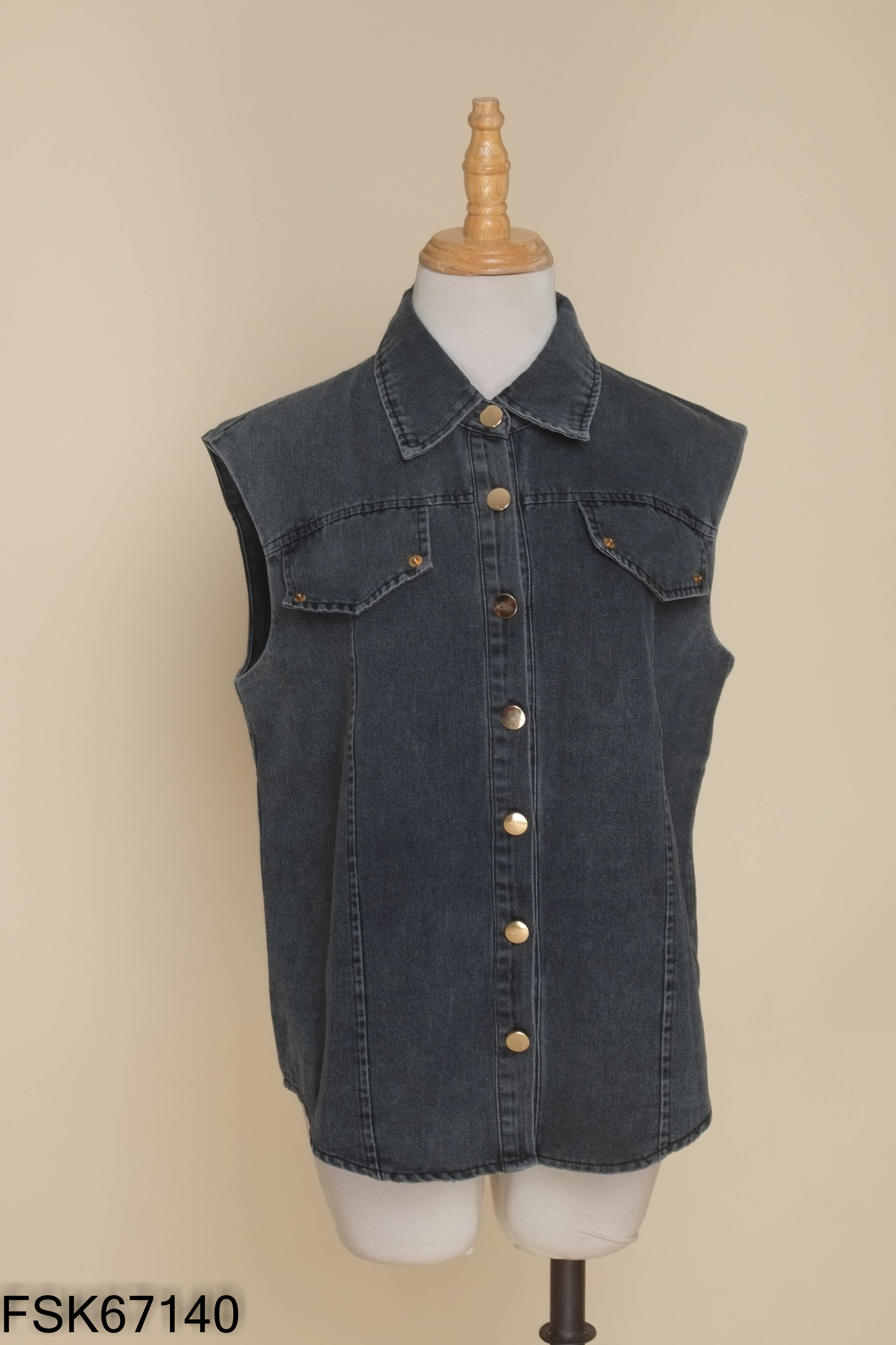 Áo gile jeans đen