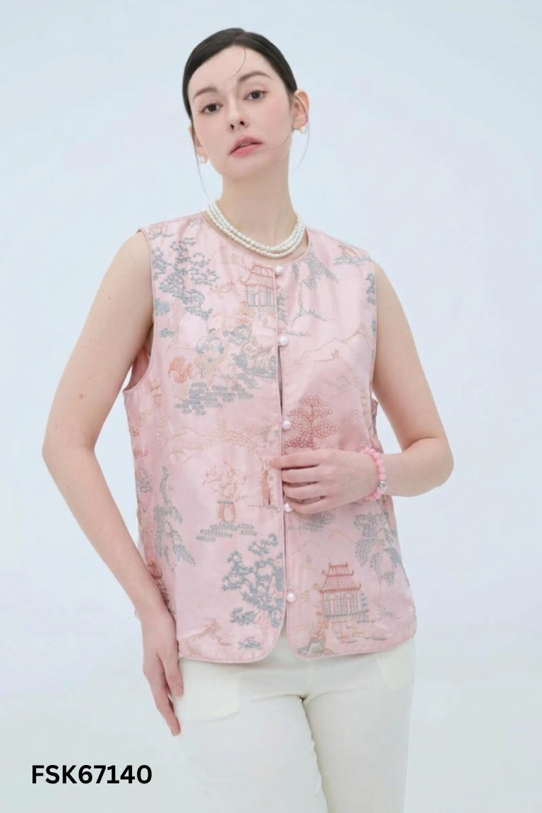 Áo hồng thêu hoa cúc ngọc