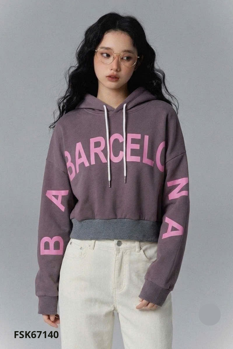 Áo hoodie xám chữ hồng