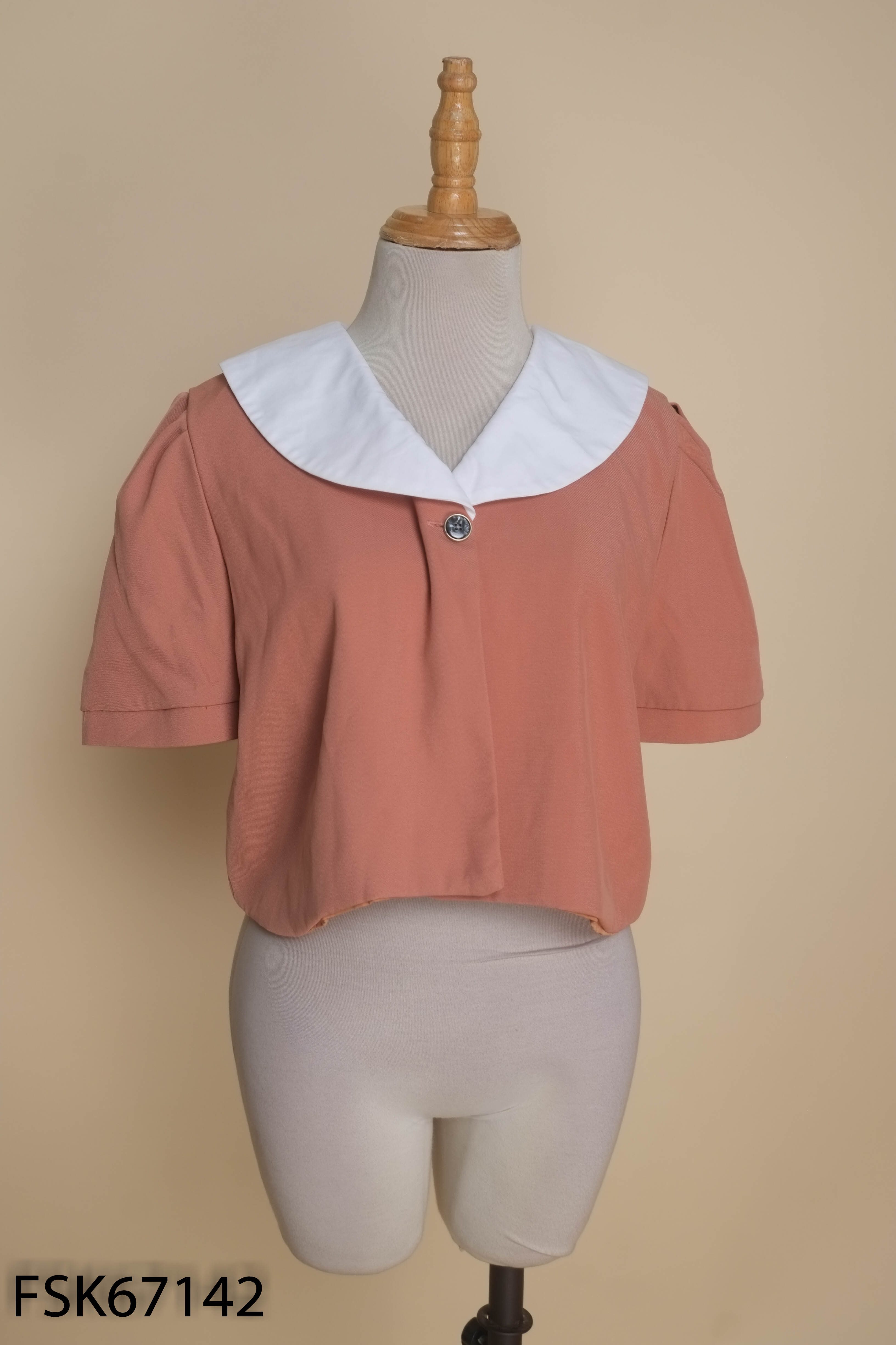 NEWTAG áo hồng cổ trắng