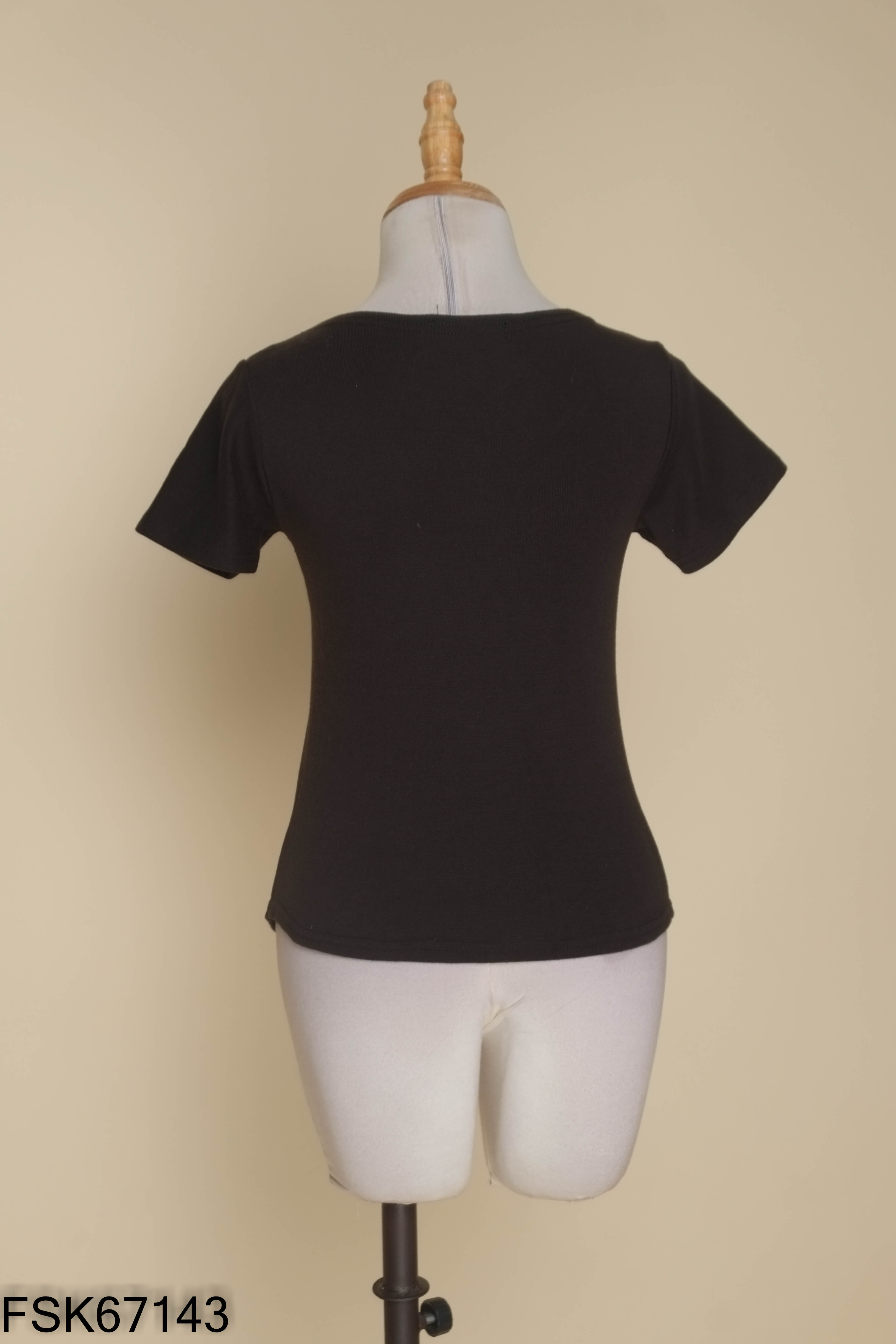 Áo kiểu đen STRETCH cổ vuông đính nơ