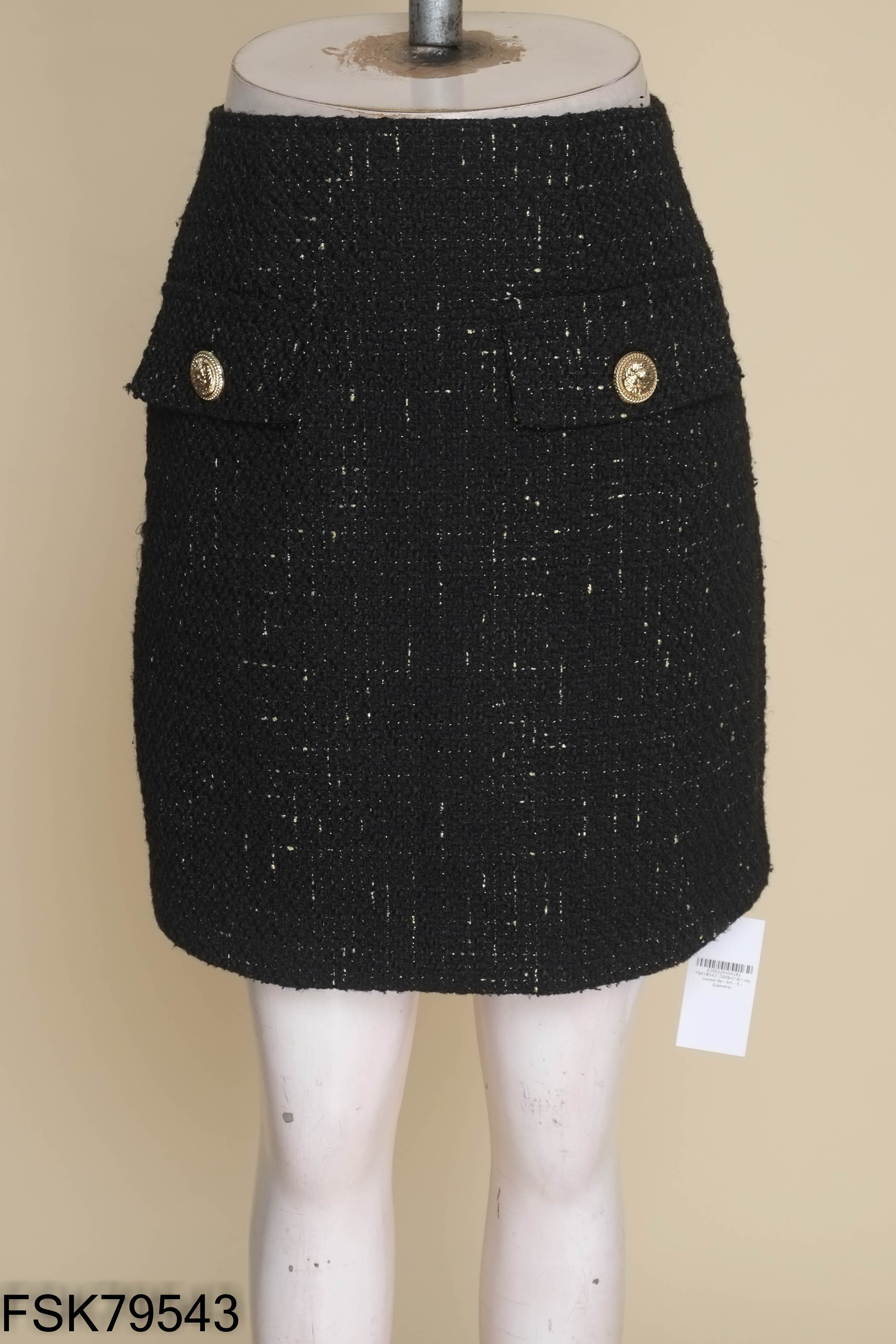Chân váy tweed đen ôm