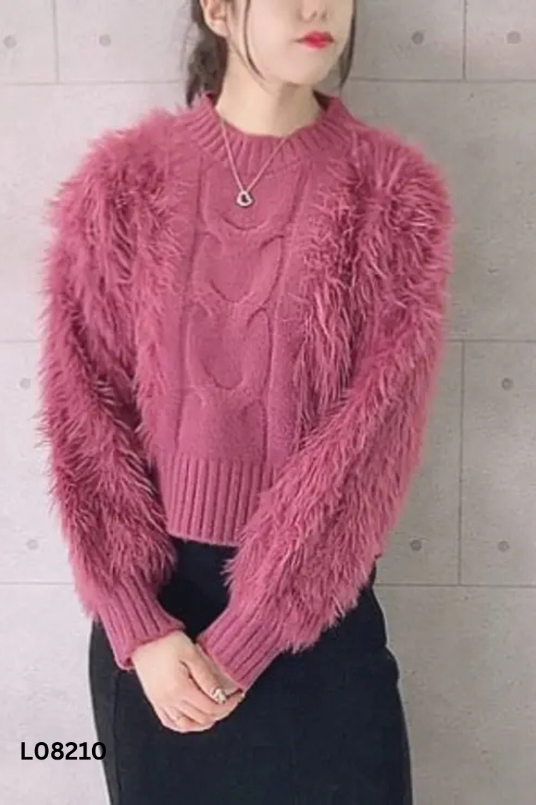 Áo len tím phối lông