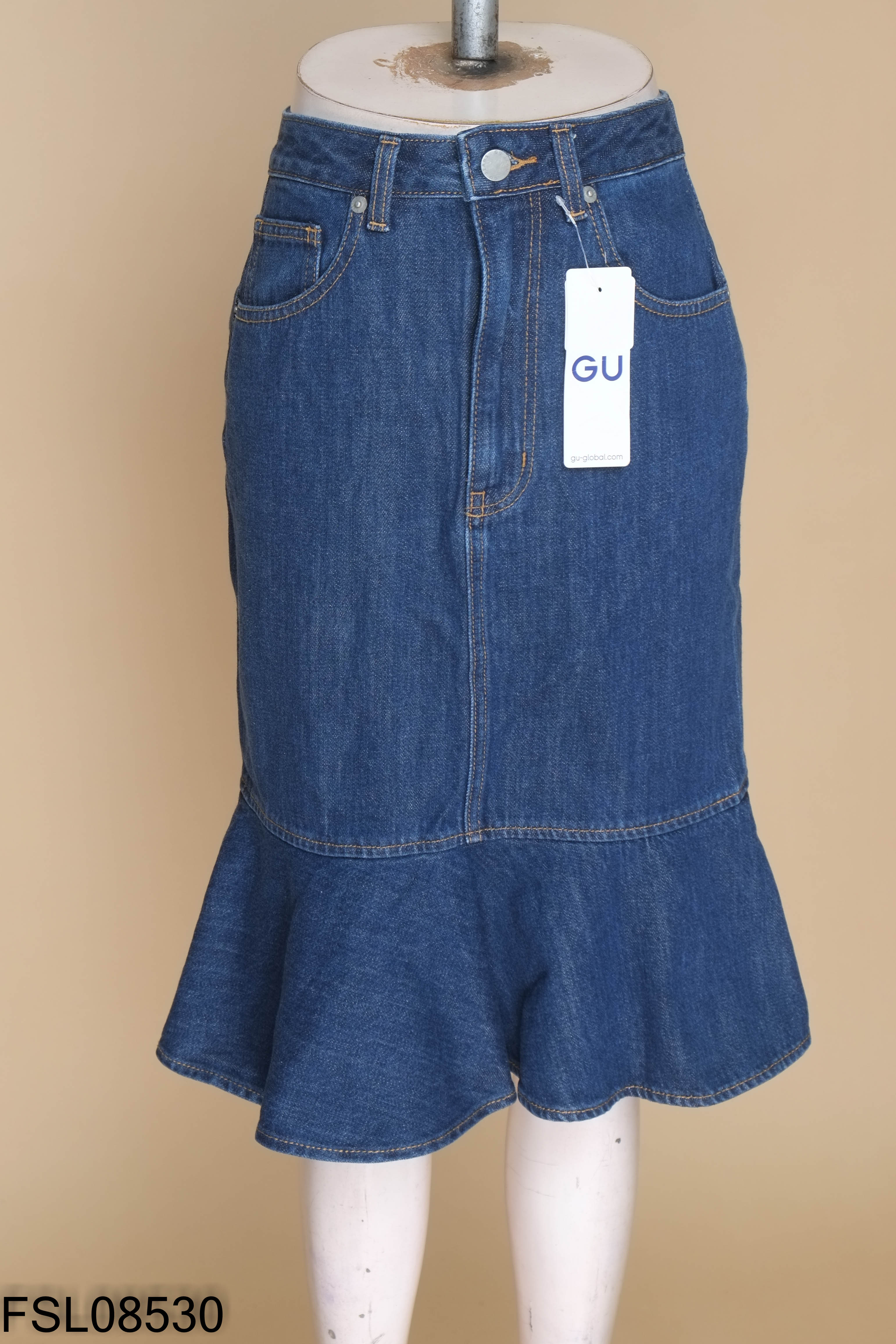 NEWTAG Chân váy GU jeans xanh đậm