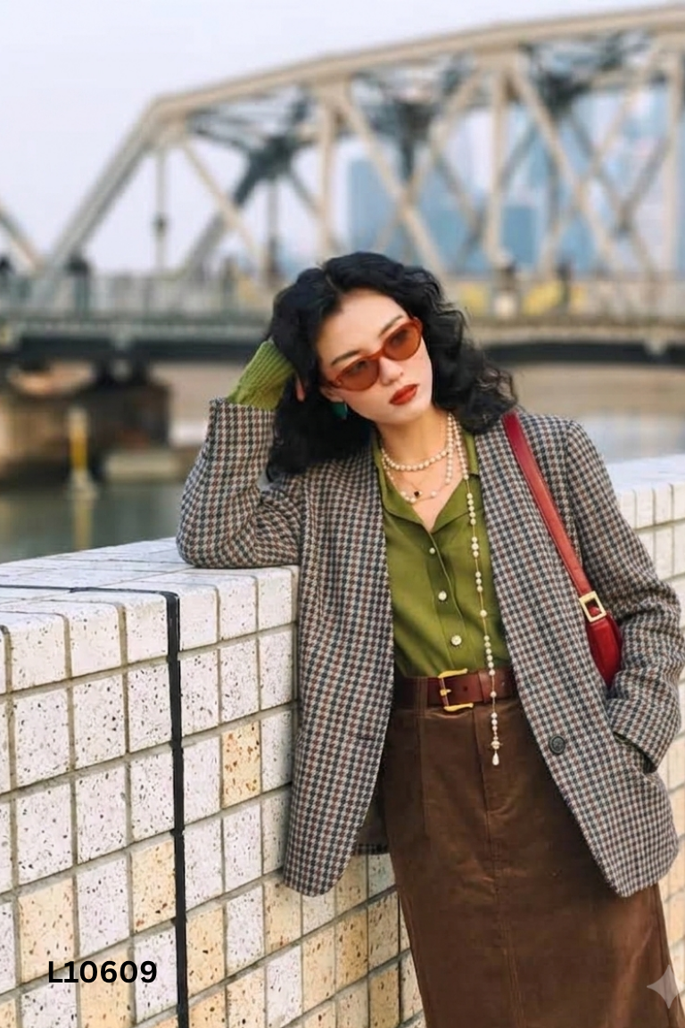 Áo khoác blazers đen kẻ