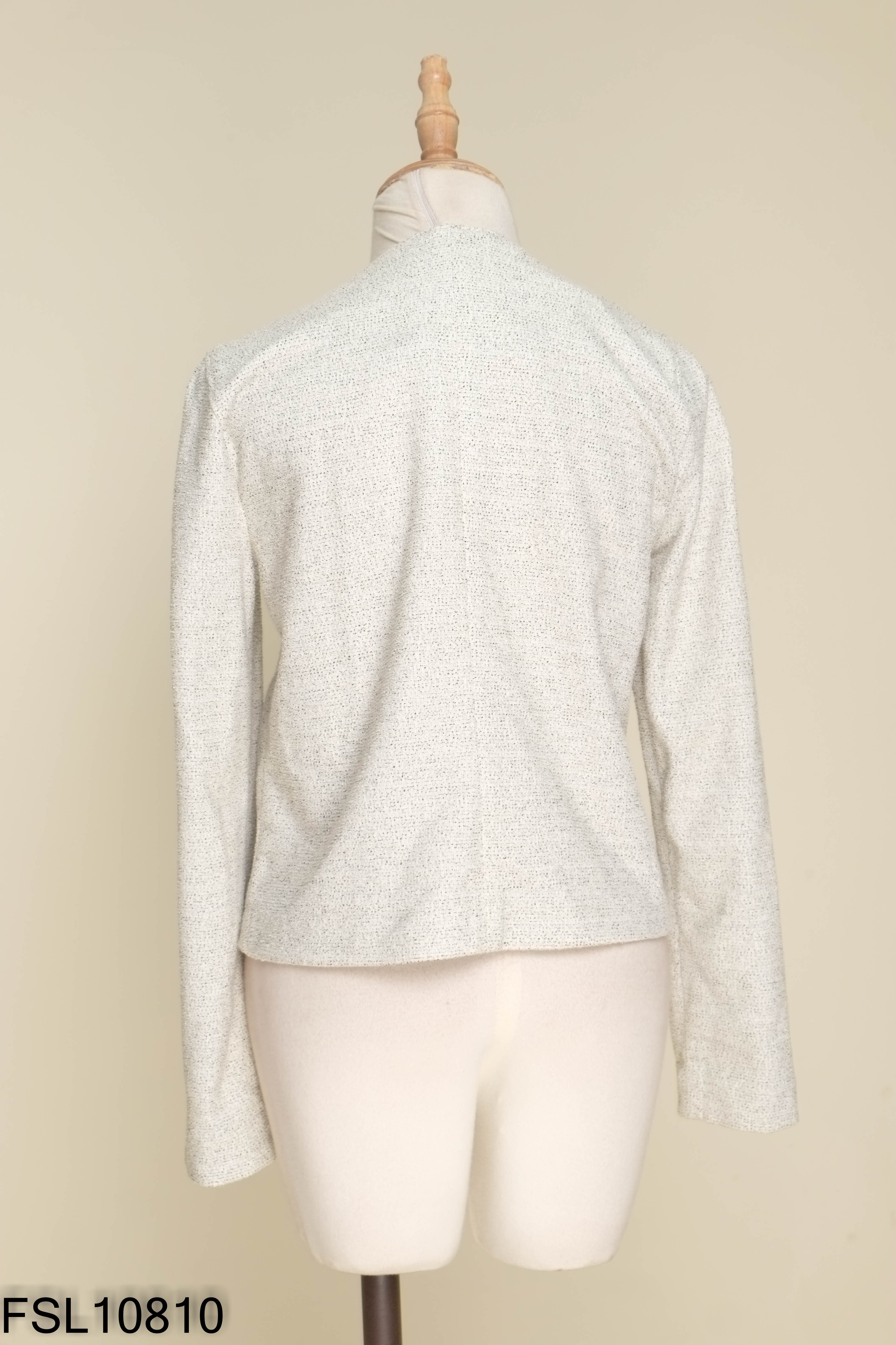 Áo khoác dạ tweed trắng mix đen phối túi